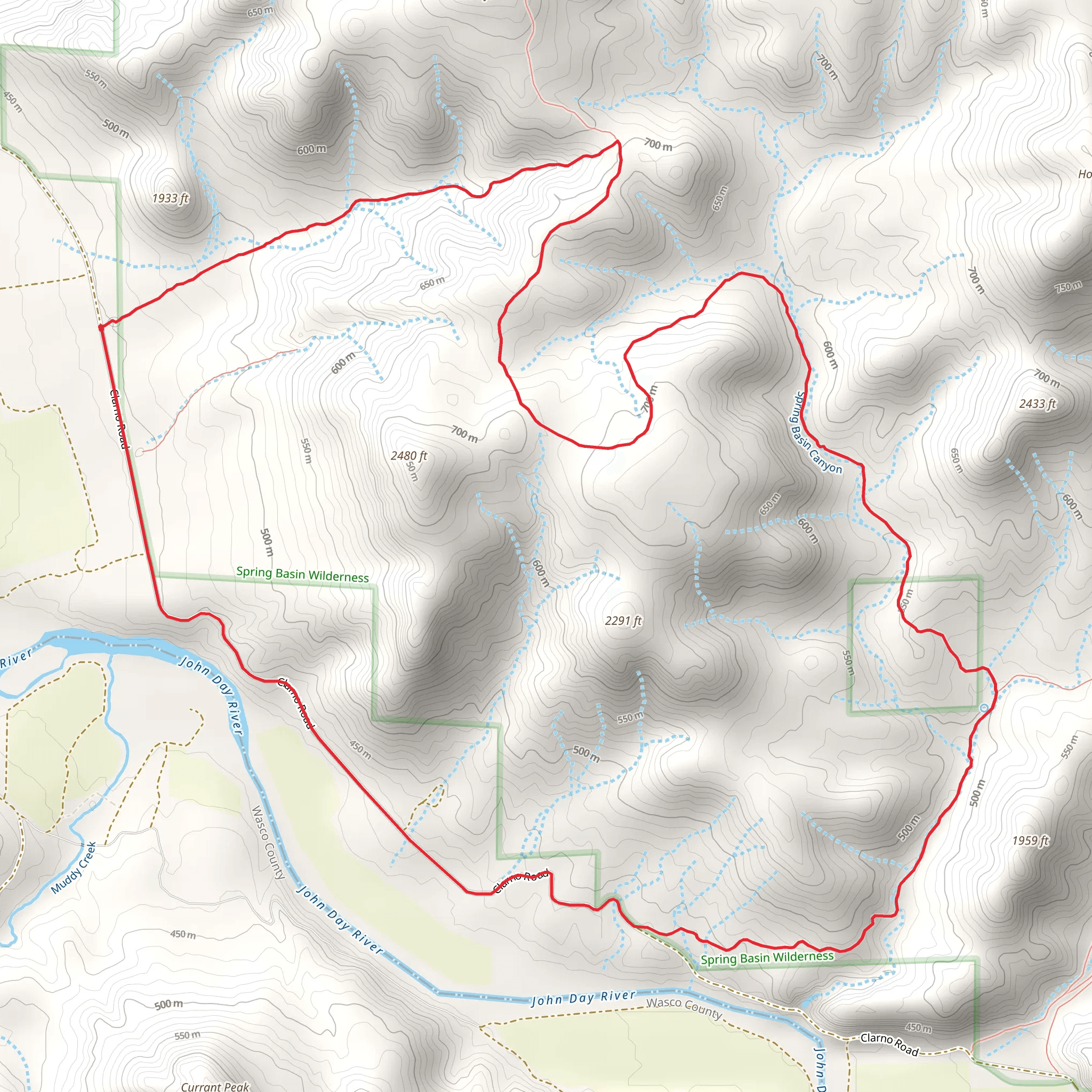 Spring Basin Canyon Loop mobile static map