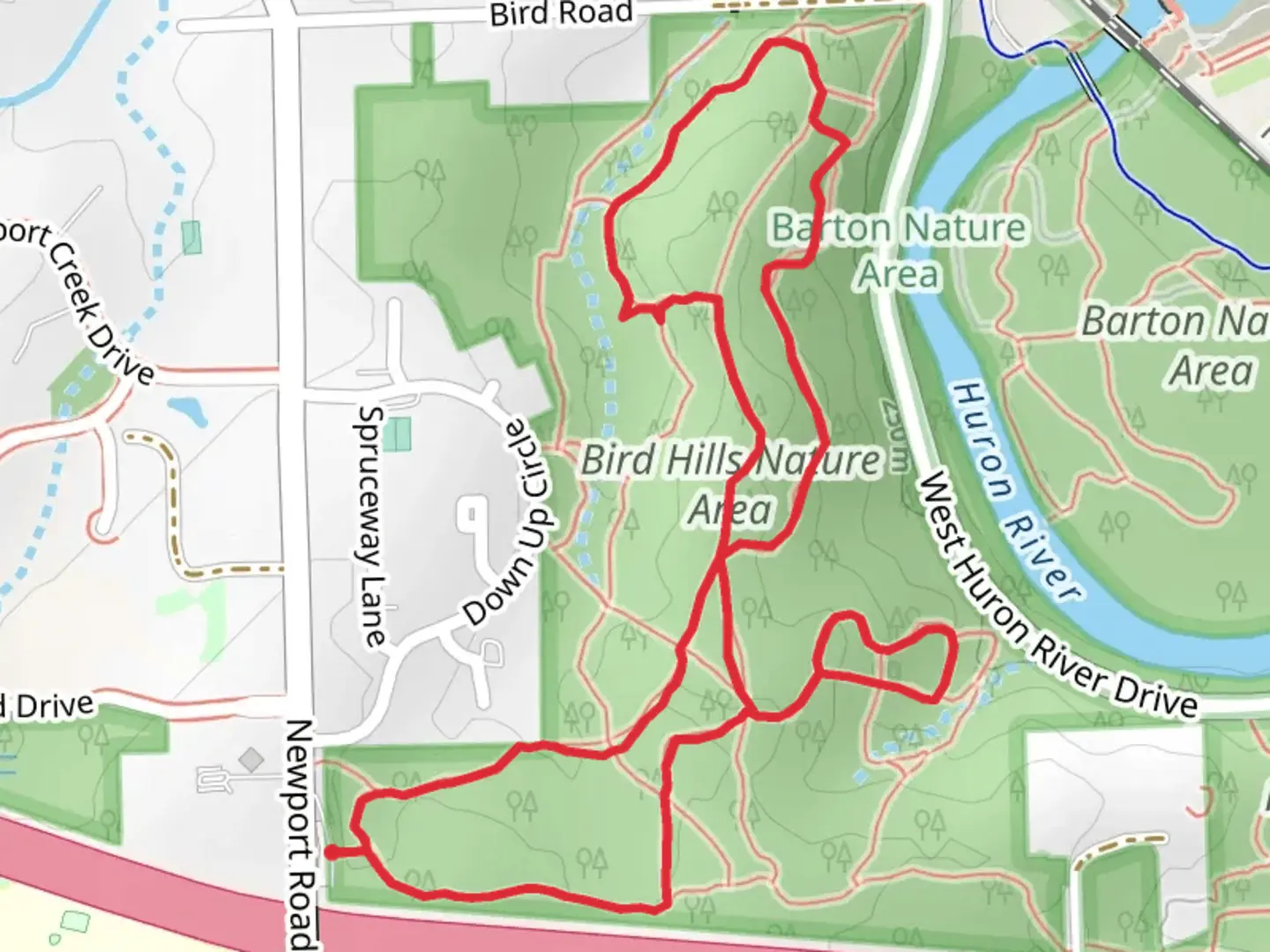 An image depicting the trail Bird Hills Nature Area Loop and its surrounding area.