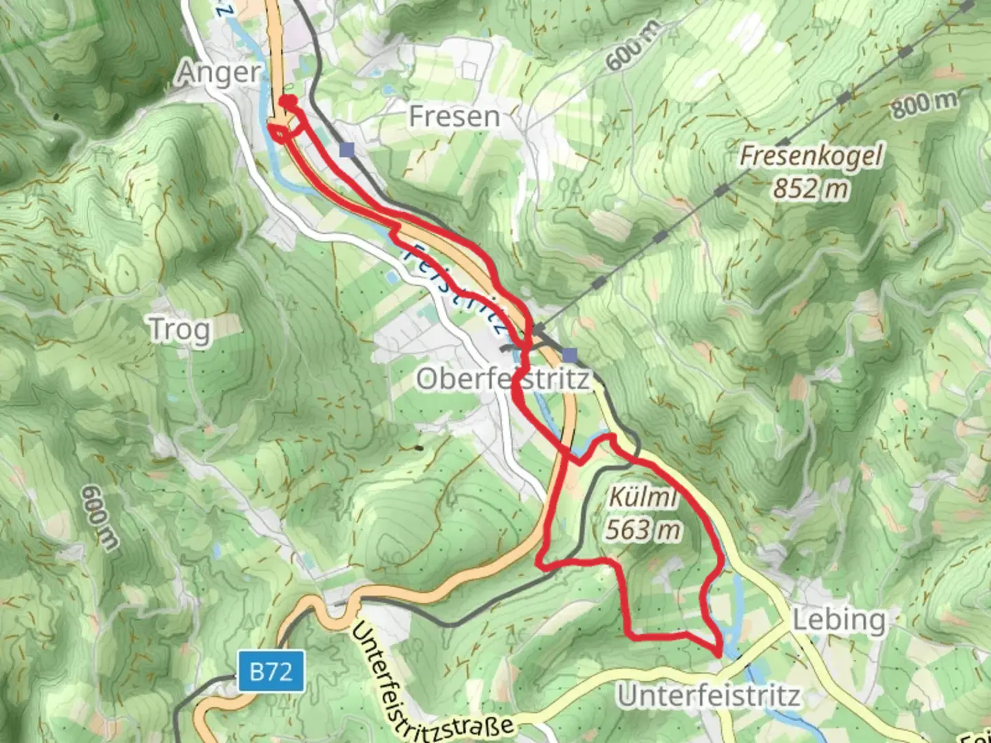 An image depicting the trail Külml Castle Loop and its surrounding area.