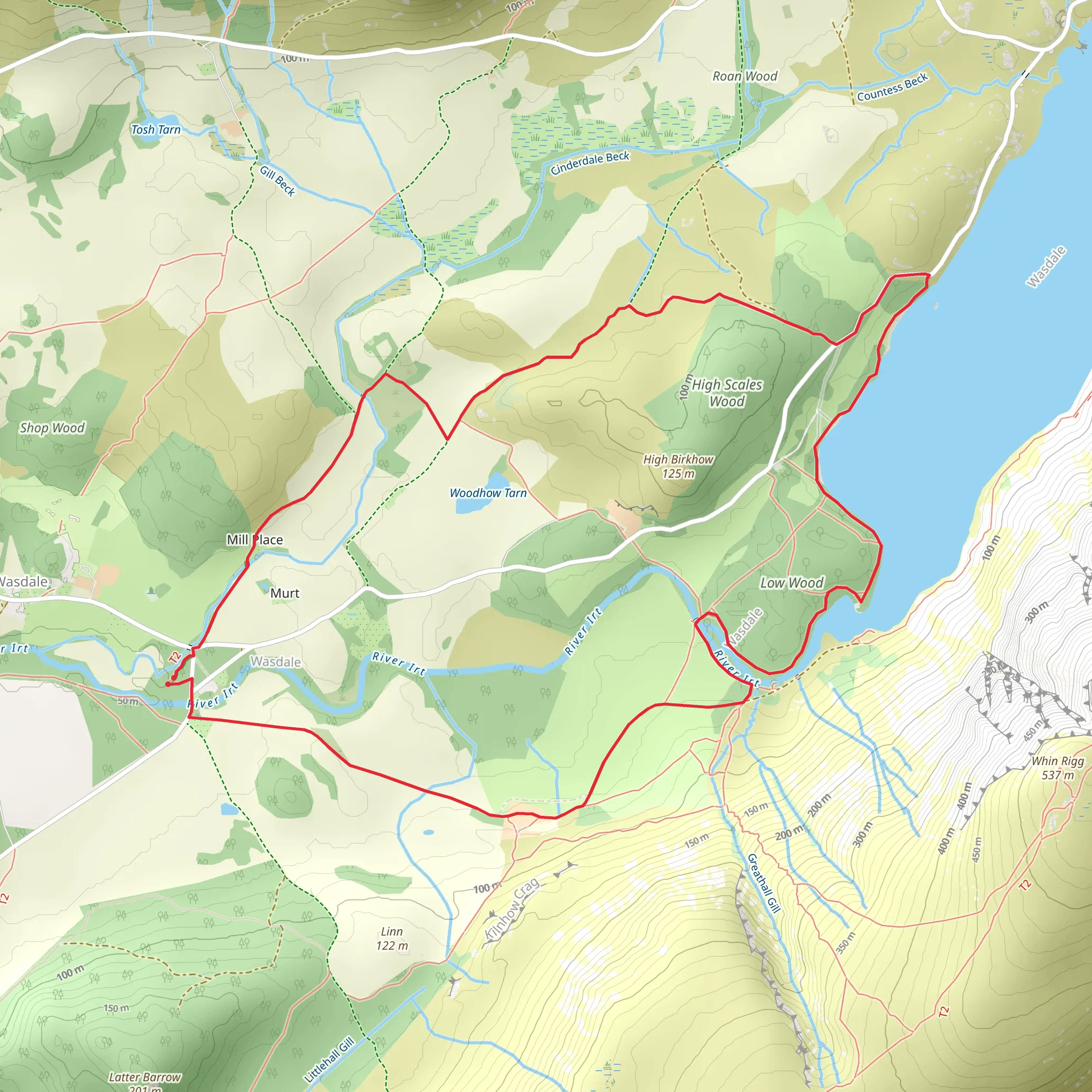 Wasdale Hall, Low Wood and Wast Water Loop mobile static map