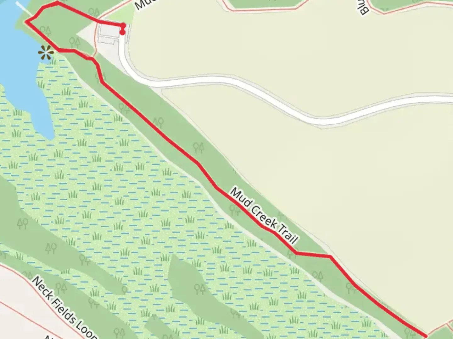 An image depicting the trail Mulberry Creek Boardwalk and Mud Creek Trail and its surrounding area.