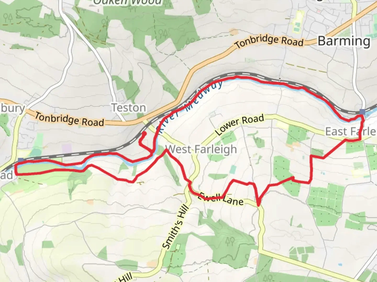 An image depicting the trail Wateringbury to East Farleigh Loop and its surrounding area.