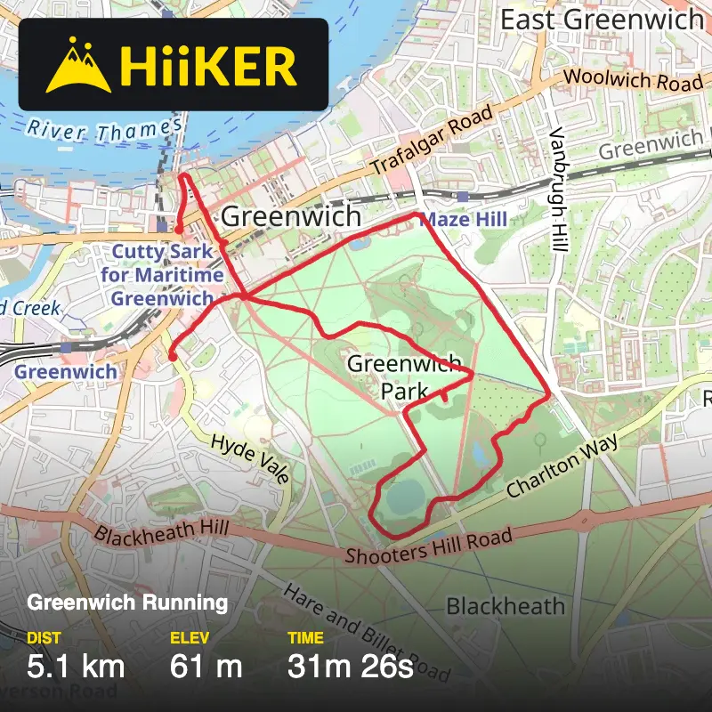 A map preview of the recording Greenwich Running.