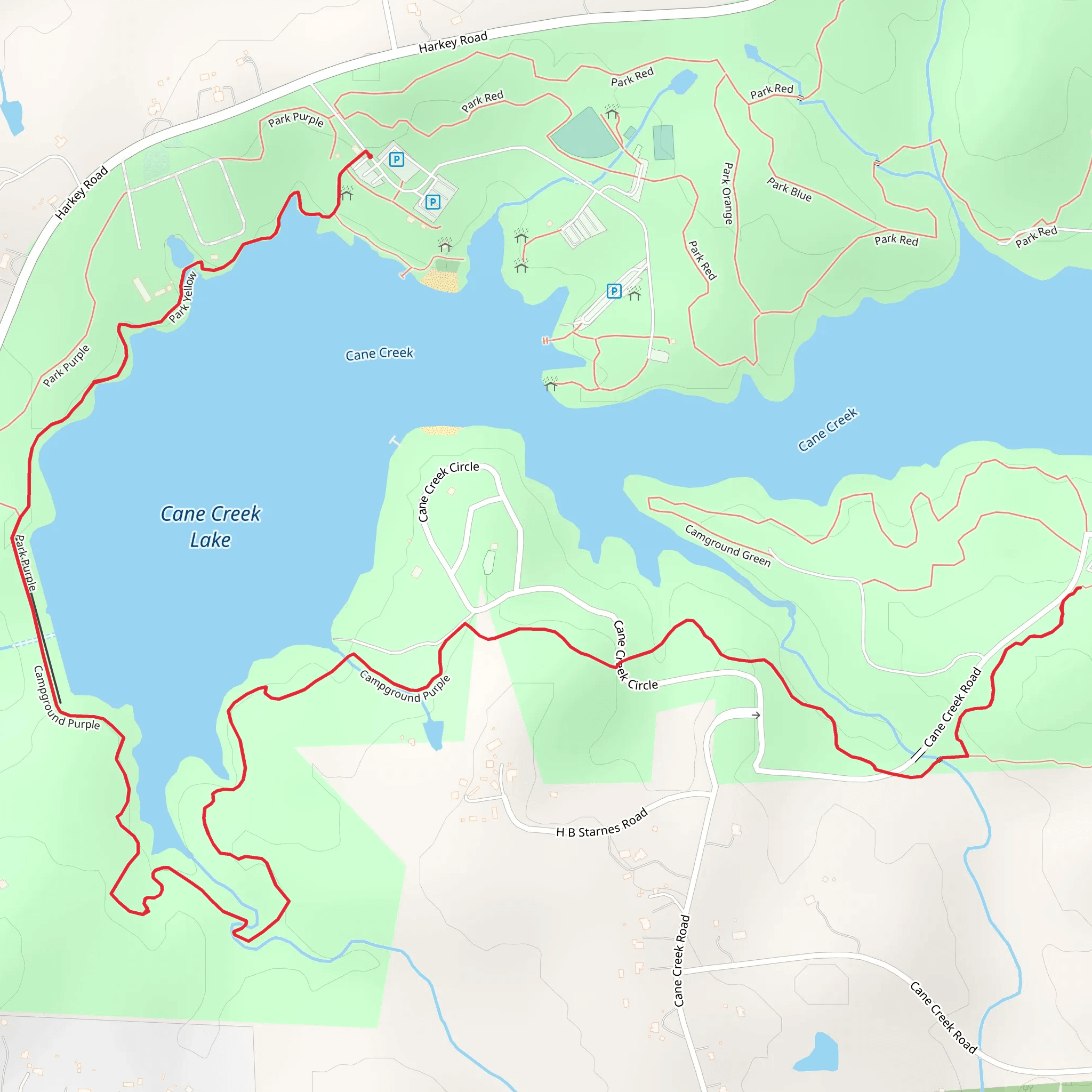 Cane Creek Lake Southwest Shore Walk mobile static map
