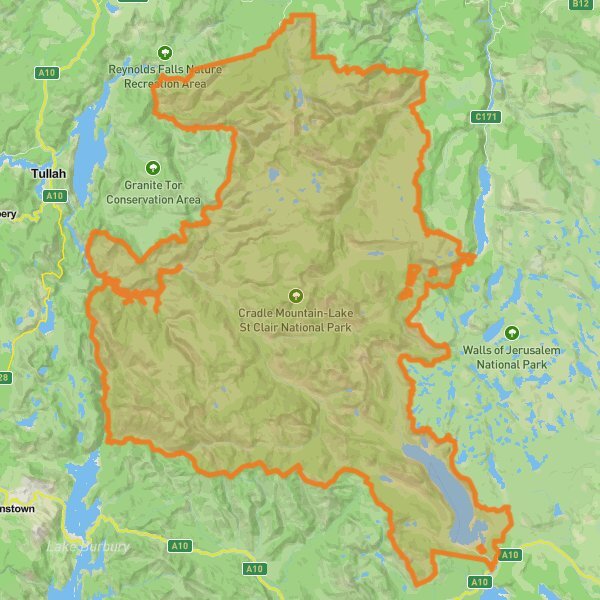 Cradle Mountain-Lake St Clair National Park mobile static map