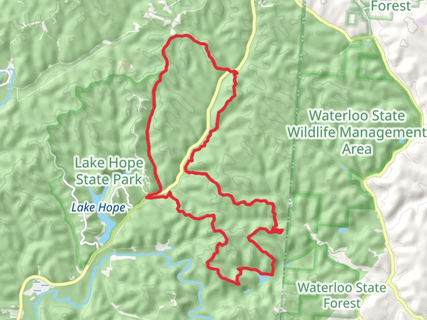 An image depicting the trail Zaleski Backpack, Bear Hollow Pond and Starrett Ridge Loop Trail and its surrounding area.