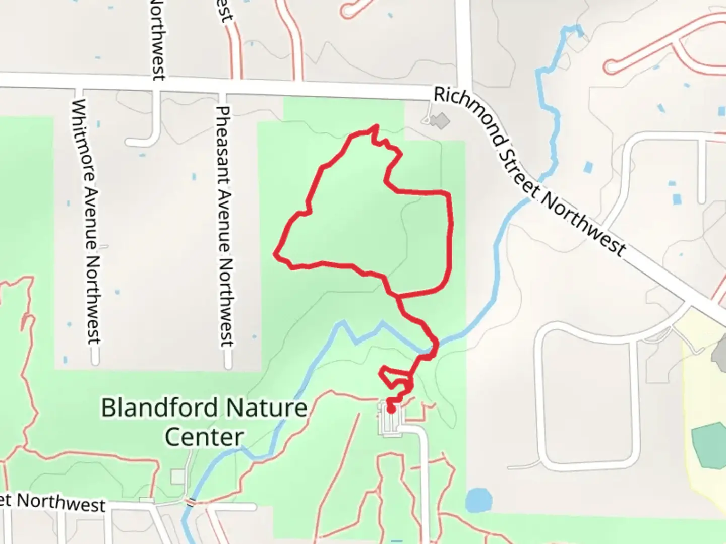 An image depicting the trail Back Forty Loop and its surrounding area.
