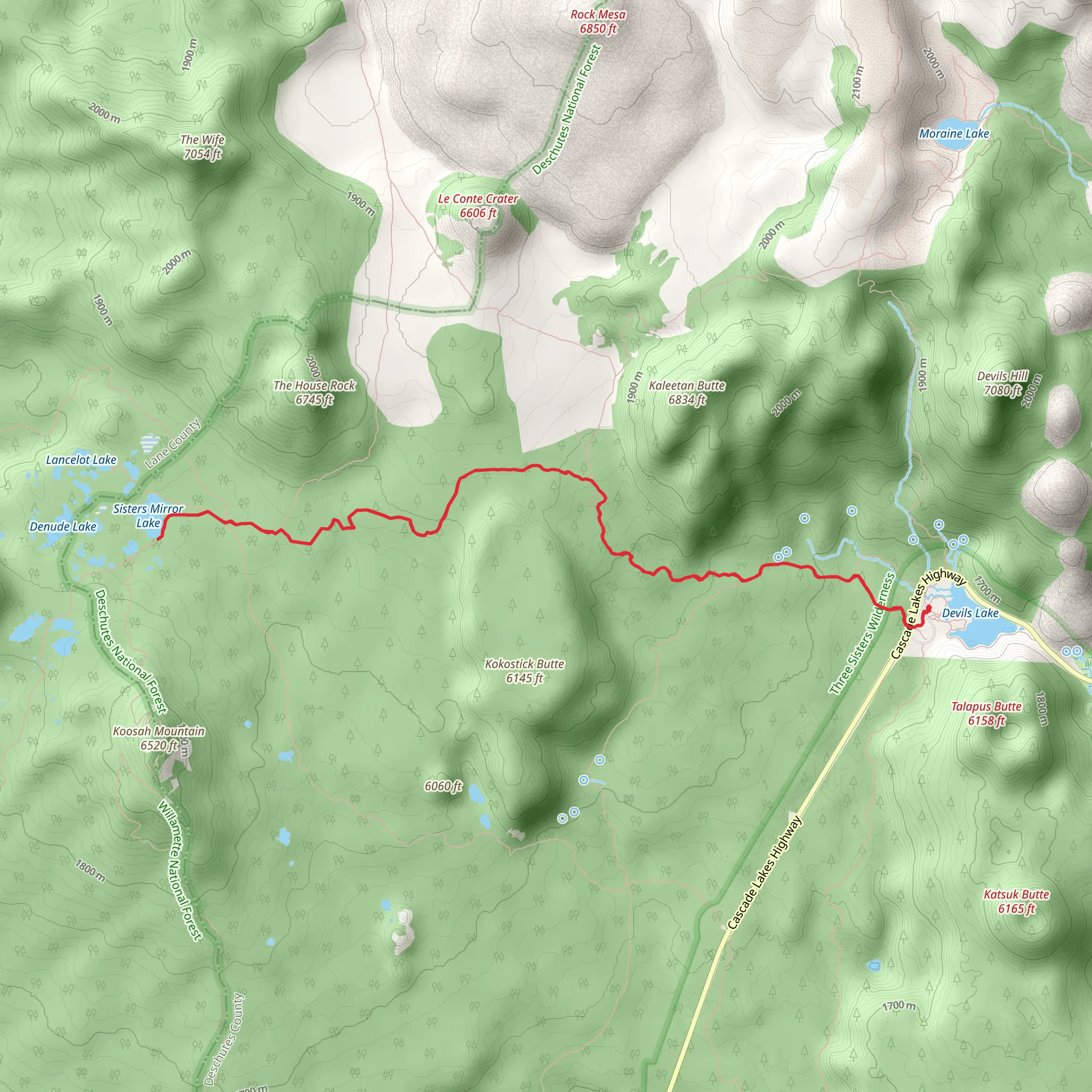 Sisters Mirror Lake via Wickiup Plains Trail mobile static map