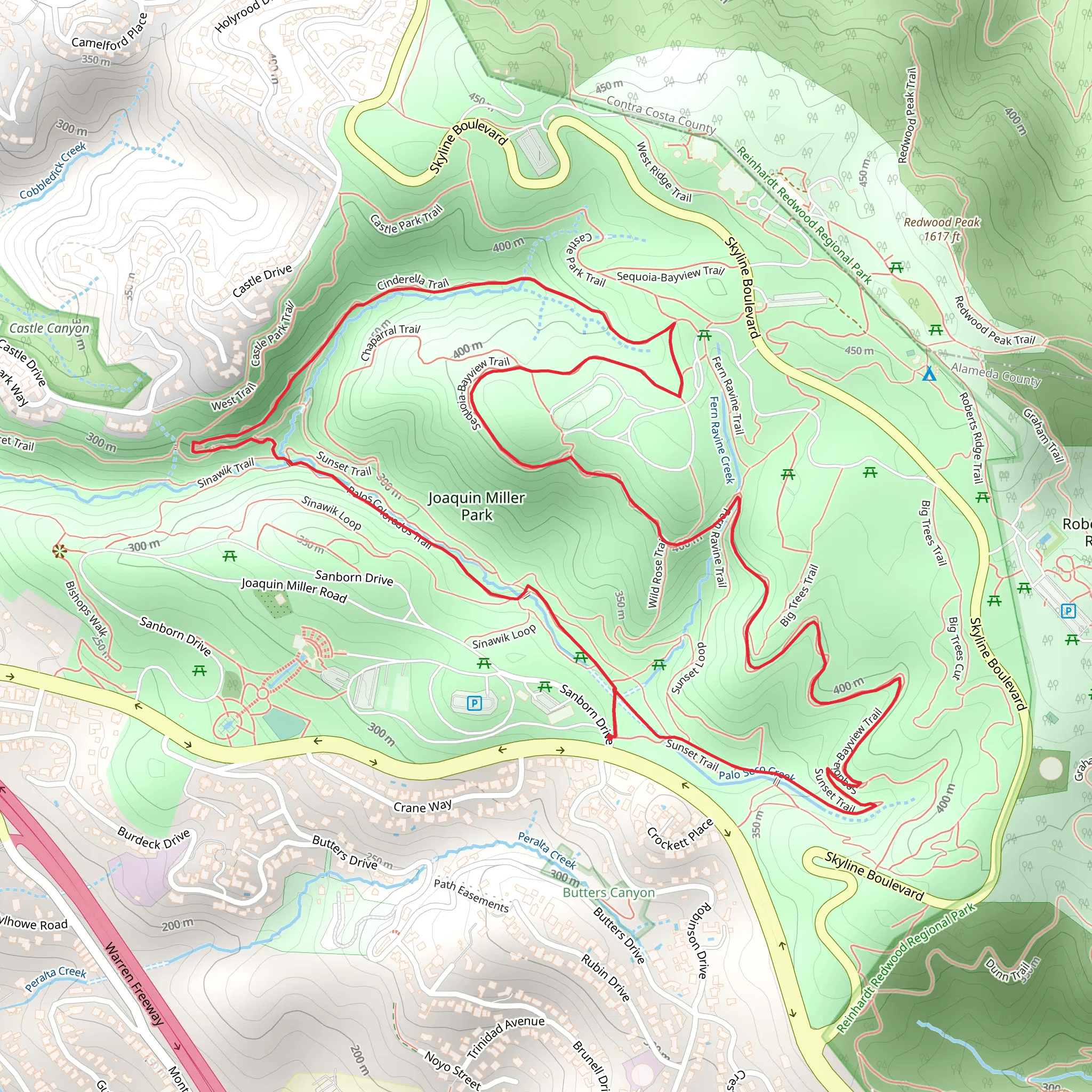 Sunset Trail and Sequoia Bay View Trail Loop mobile static map