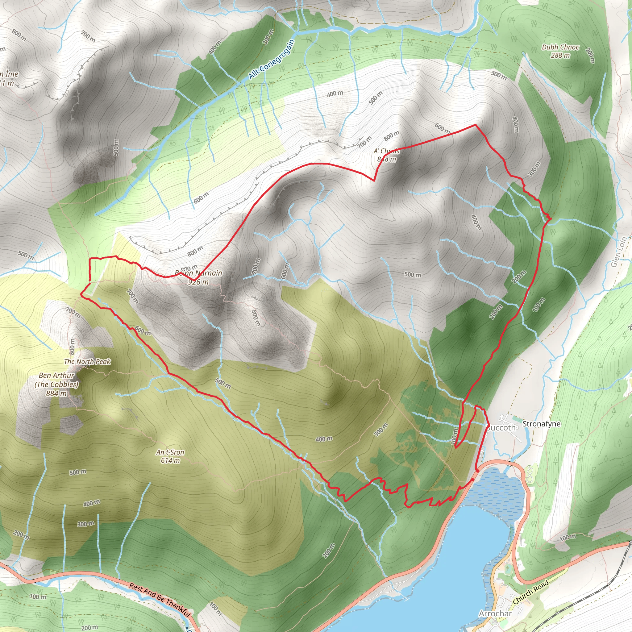 Beinn Narnain and A'Chrois Loop mobile static map