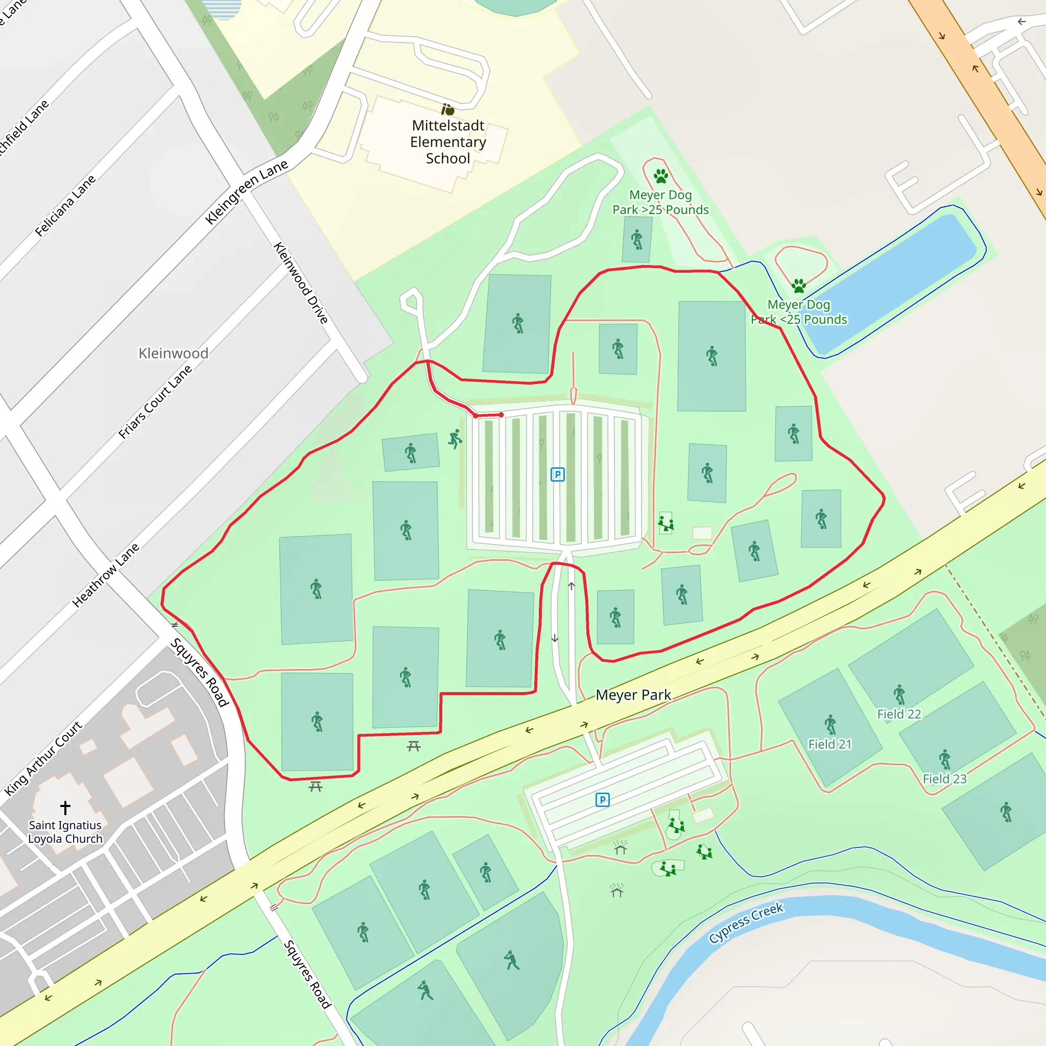 Meyers Park and Kleinwood Dr Loop mobile static map