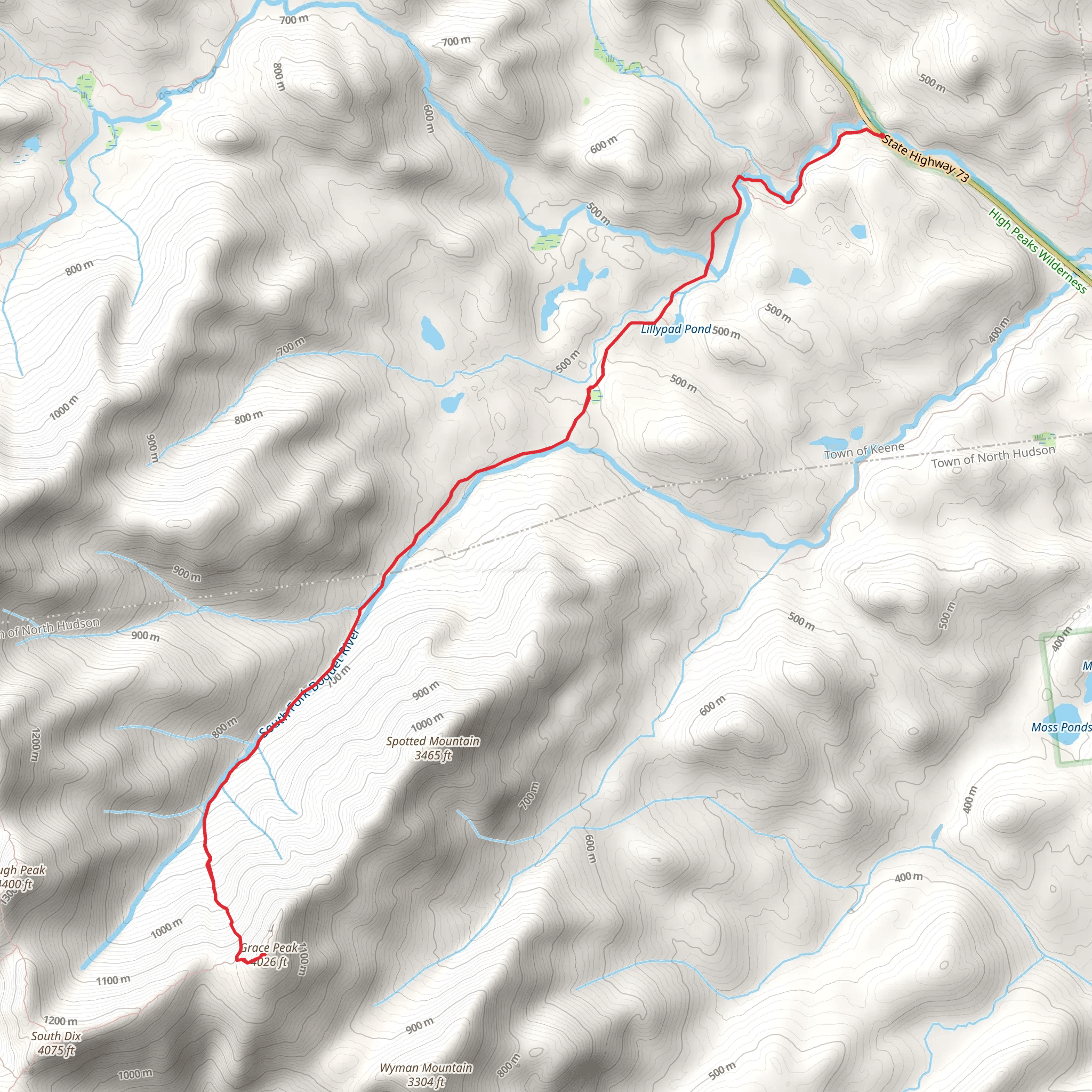 Grace Peak via Boquet Forks Trail mobile static map