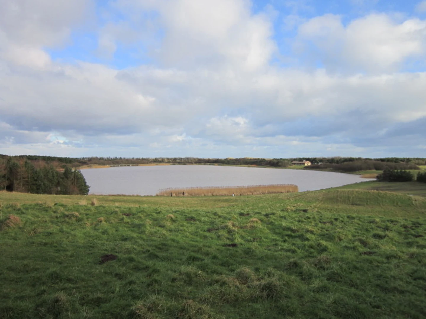 An image depicting the trail Northumberland Coast Path and Ladyburn Lake and its surrounding area.