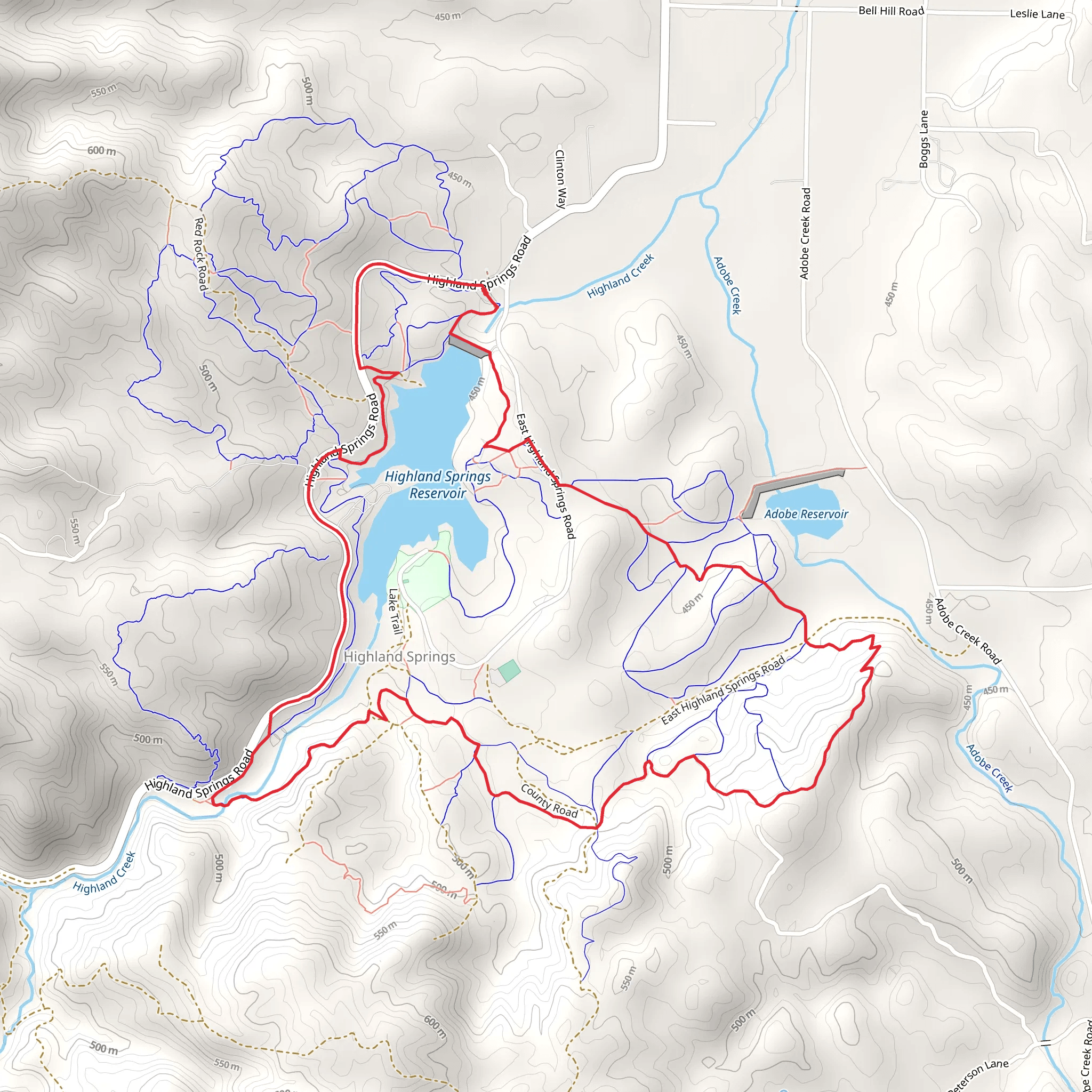 Highland Springs Reservoir, Lake and Puppydog Loop Trail mobile static map