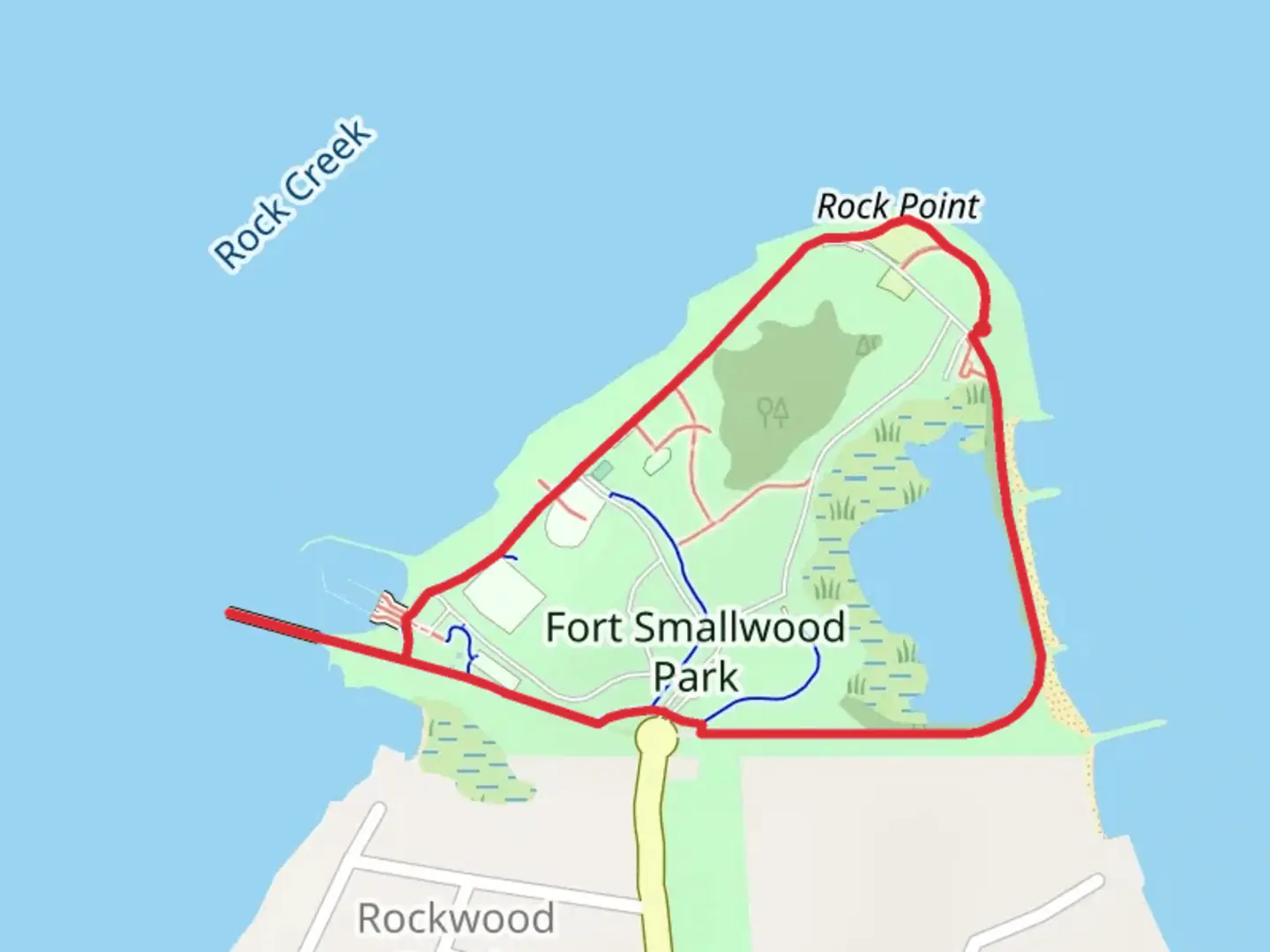 An image depicting the trail Fort Smallwood Park Loop and its surrounding area.