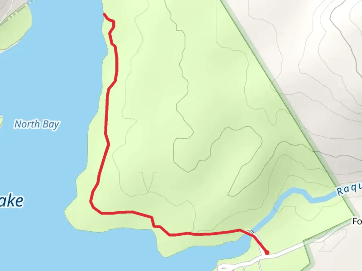 An image depicting the trail Forked Lake from Forked Lake Road and its surrounding area.