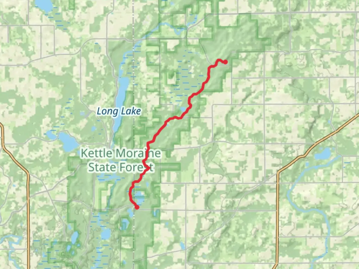 An image depicting the trail Crooked Lake and Butler Lake via IAN and its surrounding area.