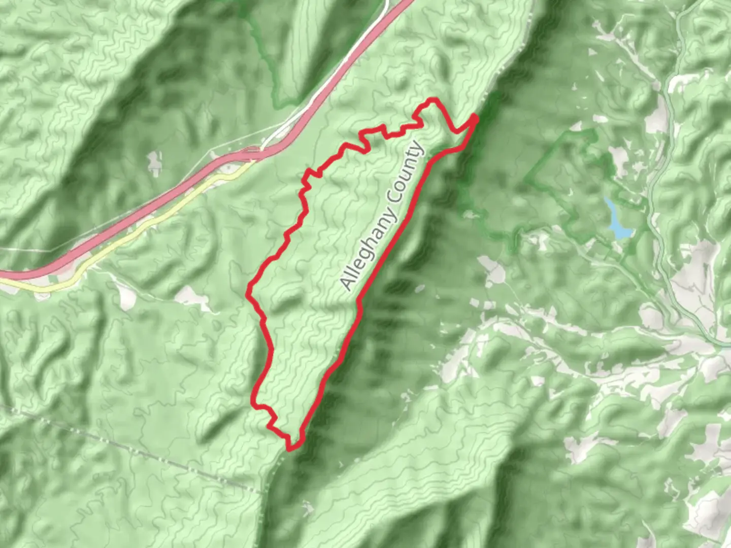 An image depicting the trail Pete's Cave Trail and Longdale Loop Trail and its surrounding area.