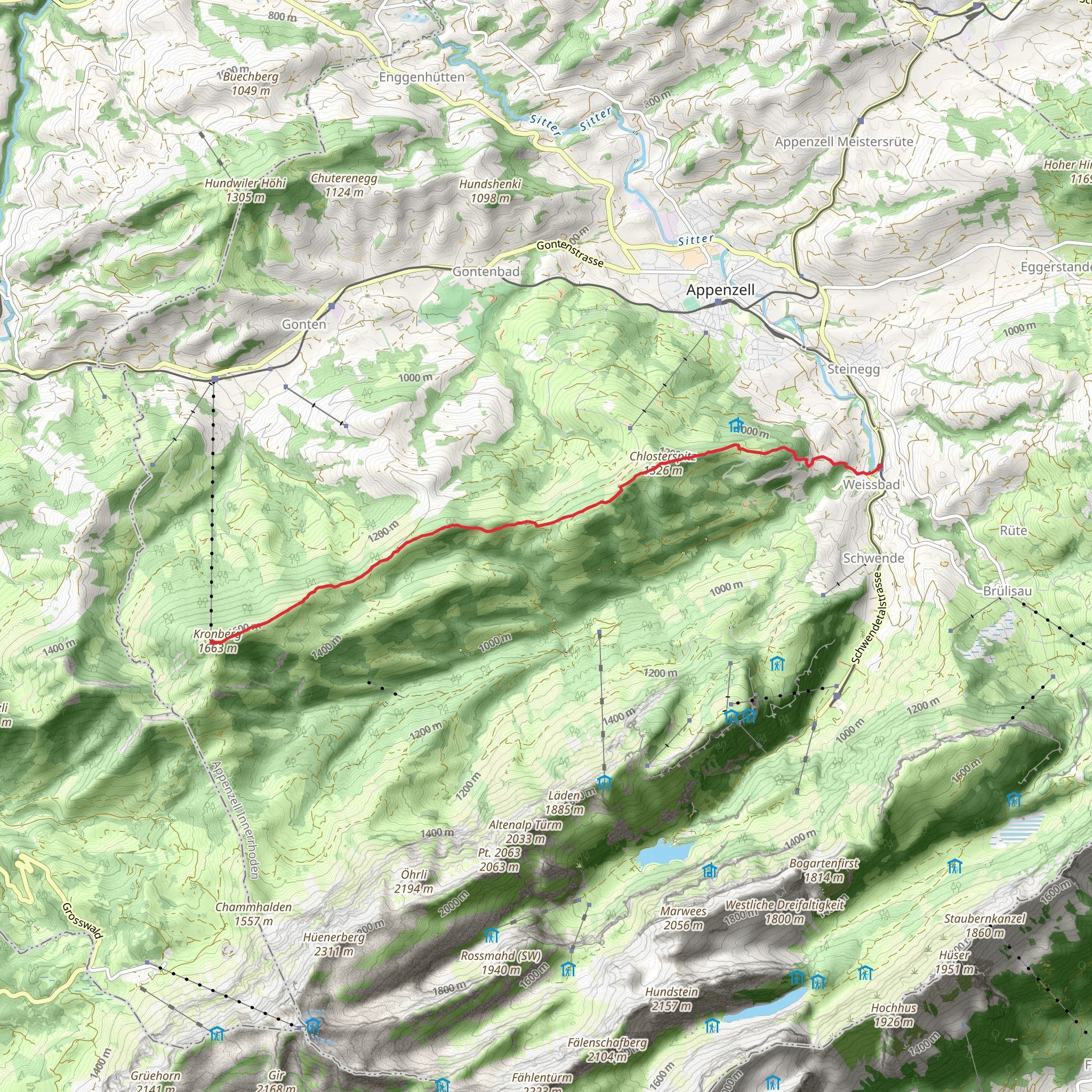 Weissbad to Kronberg Walk mobile static map
