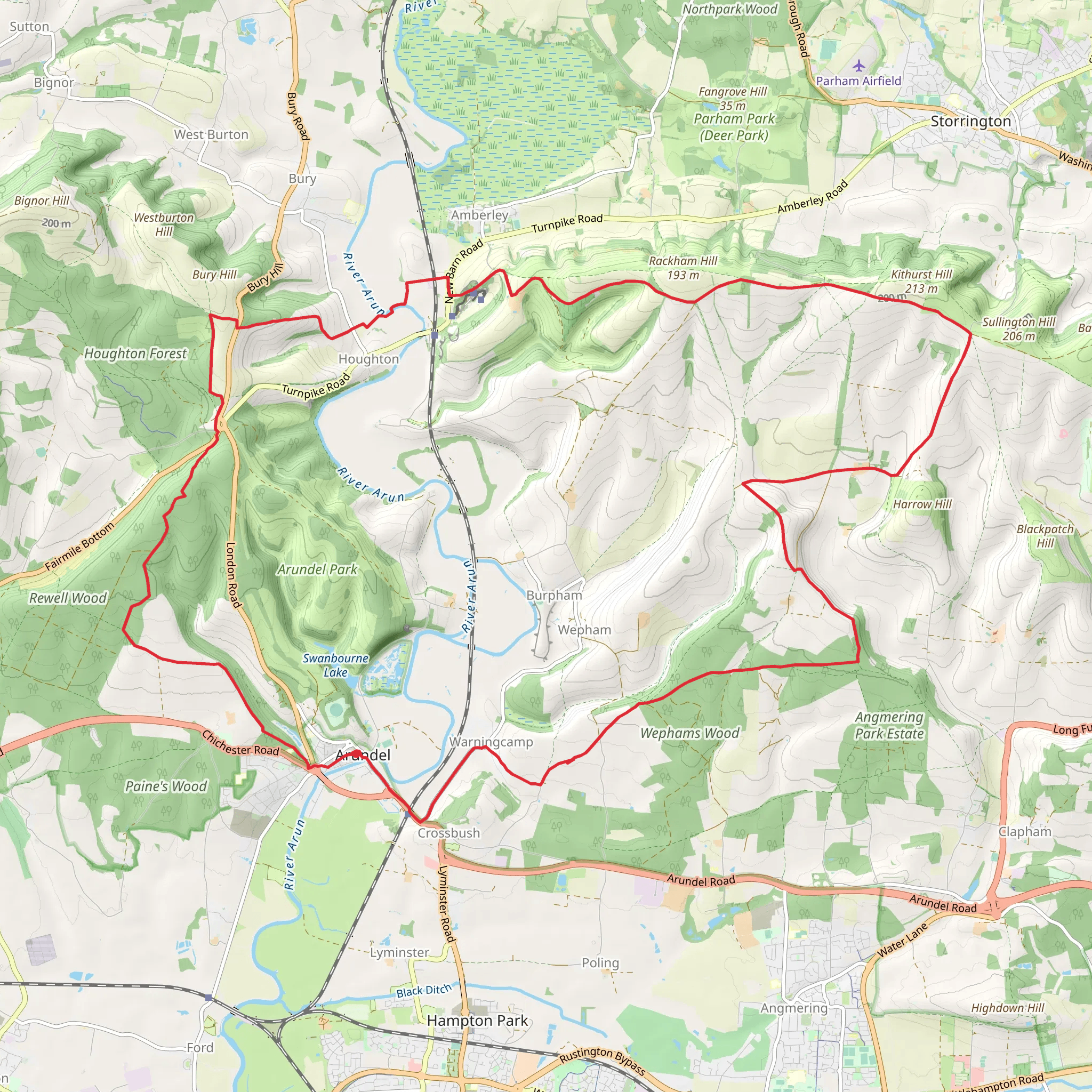 Arundel, Houghton and Warningcamp Loop mobile static map