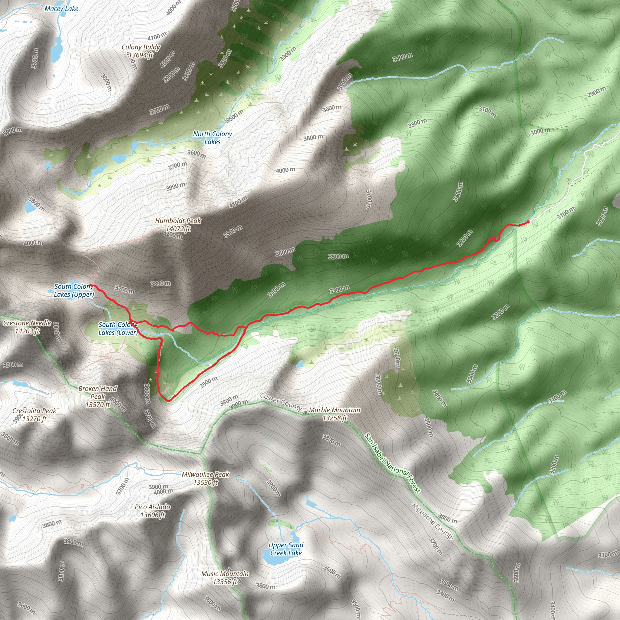 South Colony Lakes Trail mobile static map