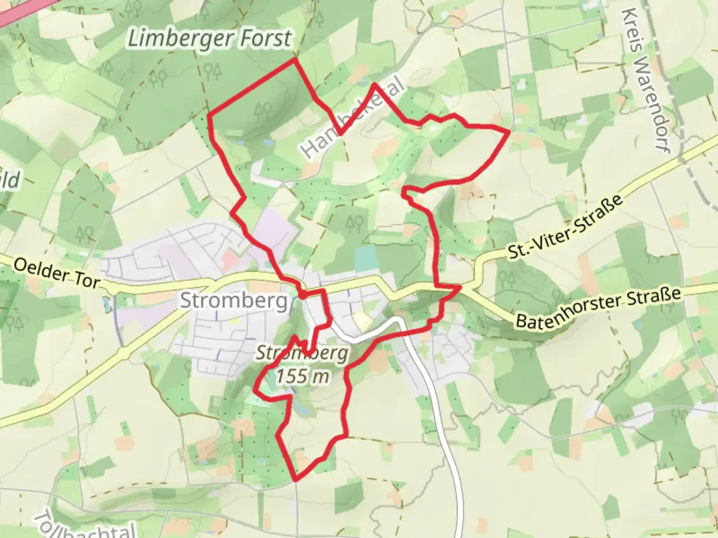 An image depicting the trail Kreuzbusch via Kreuzweg and its surrounding area.