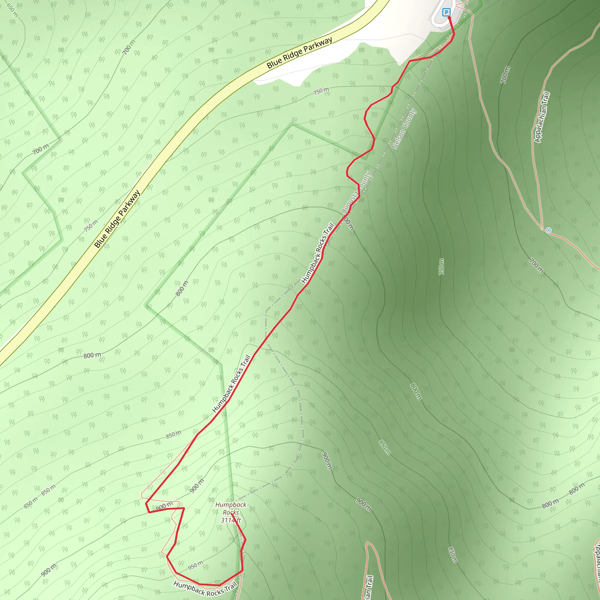 Humpback Rocks Trail mobile static map