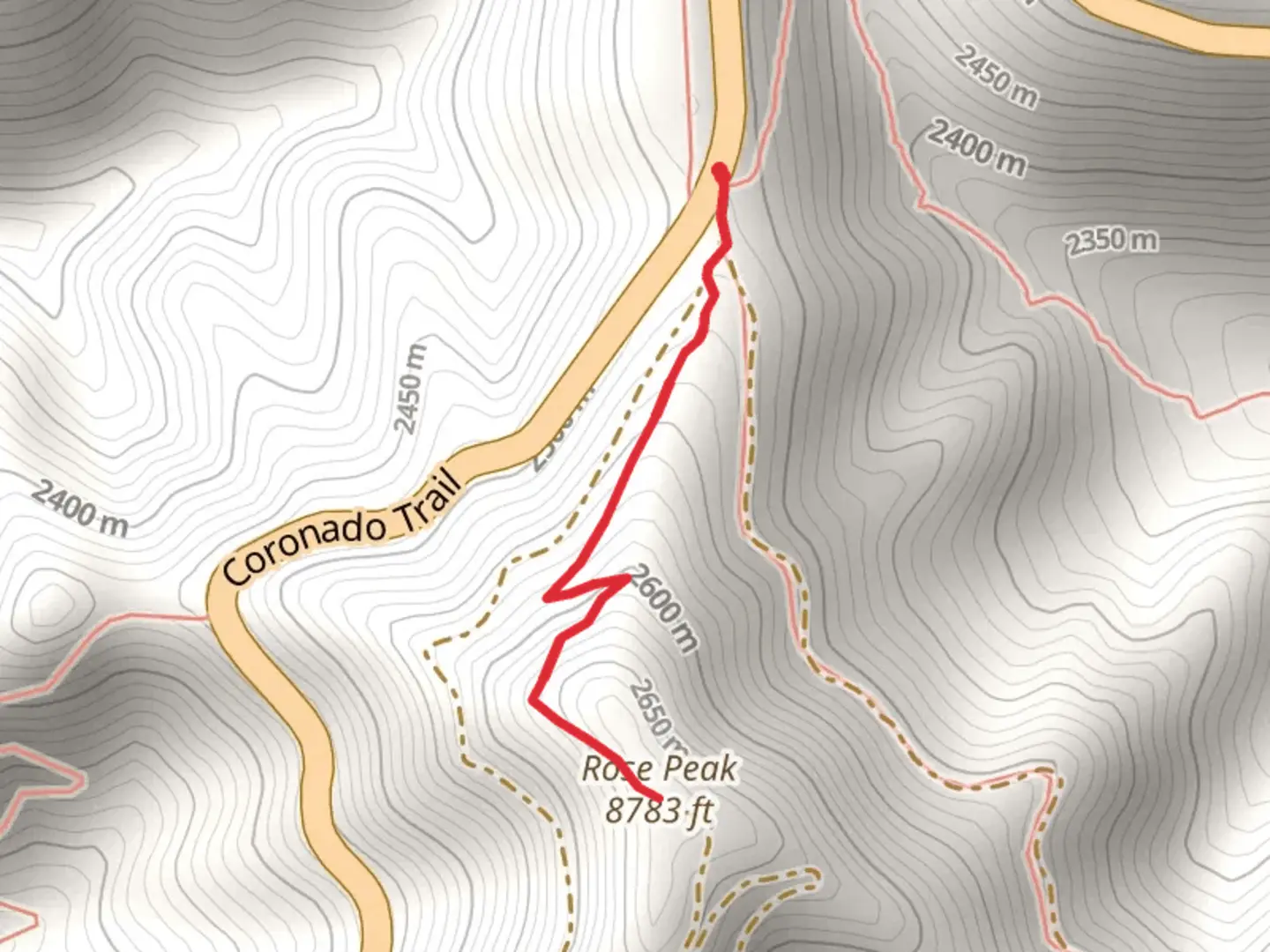 An image depicting the trail Rose Peak Trail and its surrounding area.