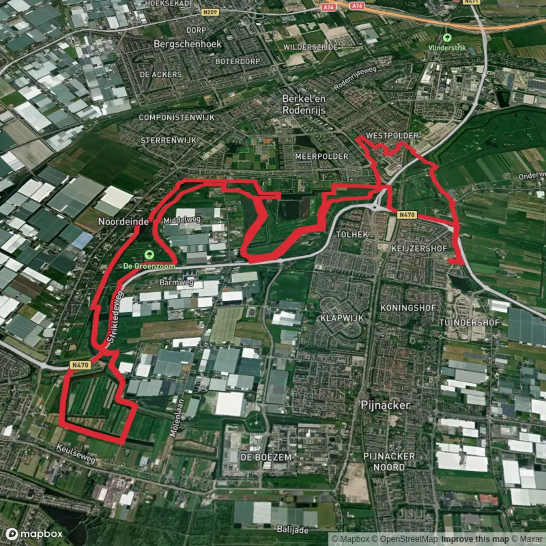 An image depicting the trail De Groenzoom and Nieuwe Droogmaking Loop and its surrounding area.