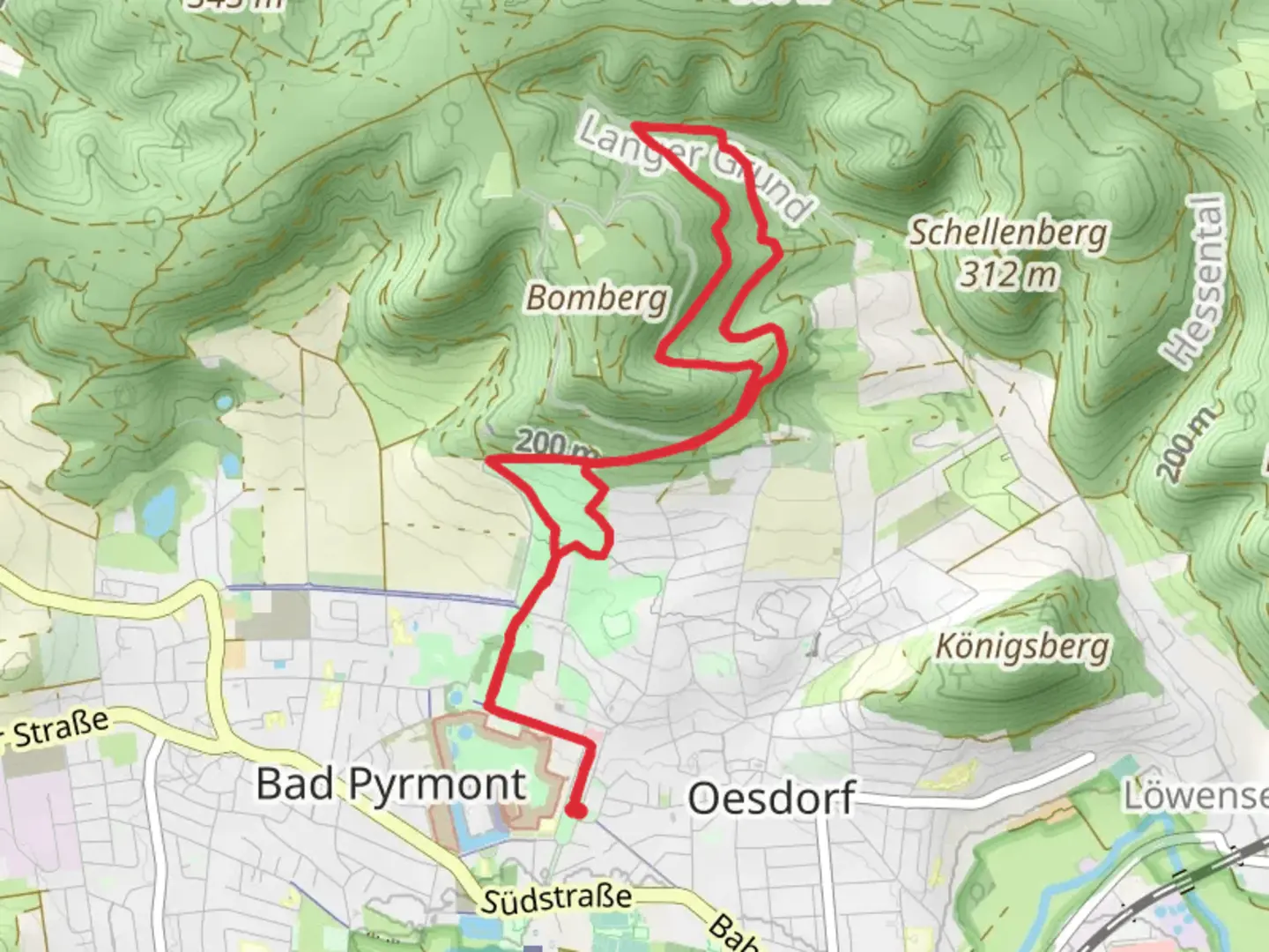 An image depicting the trail Burgwald Loop - Bad Pyrmont and its surrounding area.