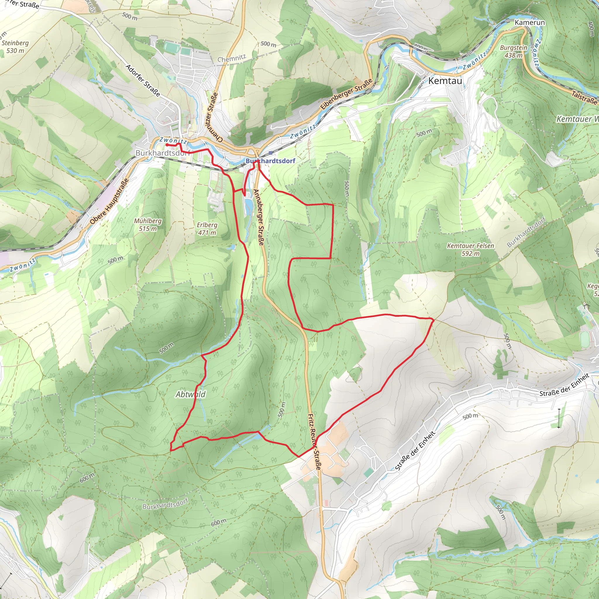Rundweg Burkhardtsdorf and Zwönitztal Wanderweg mobile static map
