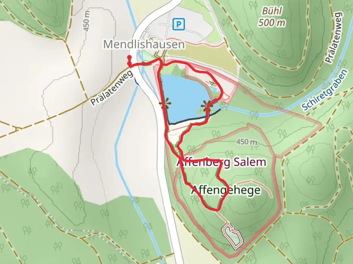 An image depicting the trail Blaulochstraße and Im Wingert Loop and its surrounding area.
