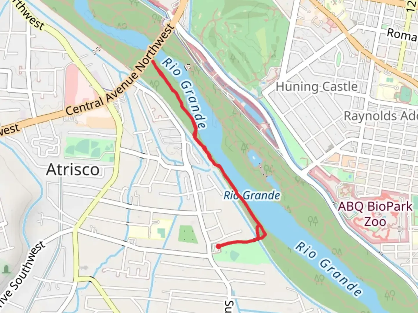 An image depicting the trail Valle del Bosque Park and Rio Grande and its surrounding area.