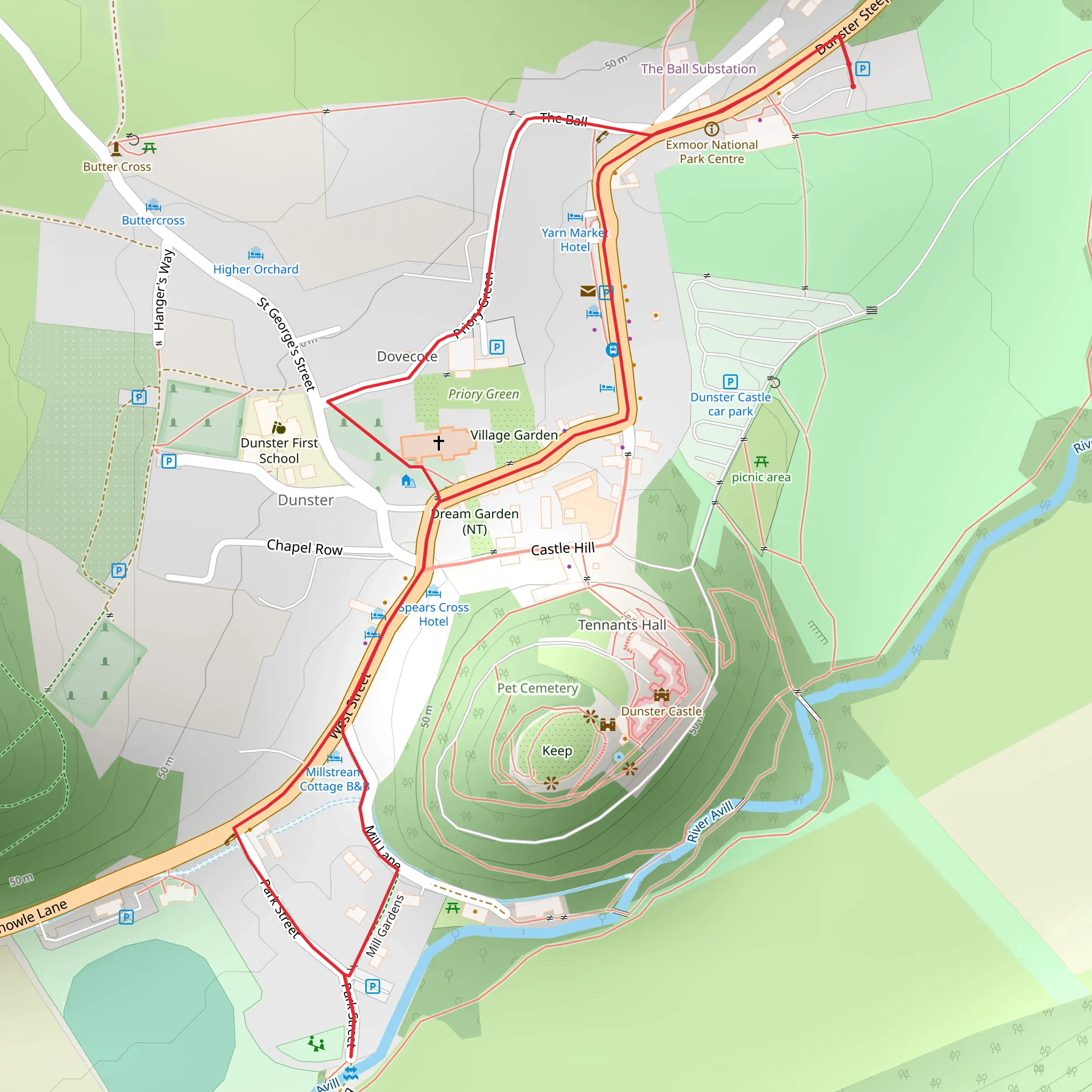 Dunster Village Walk mobile static map