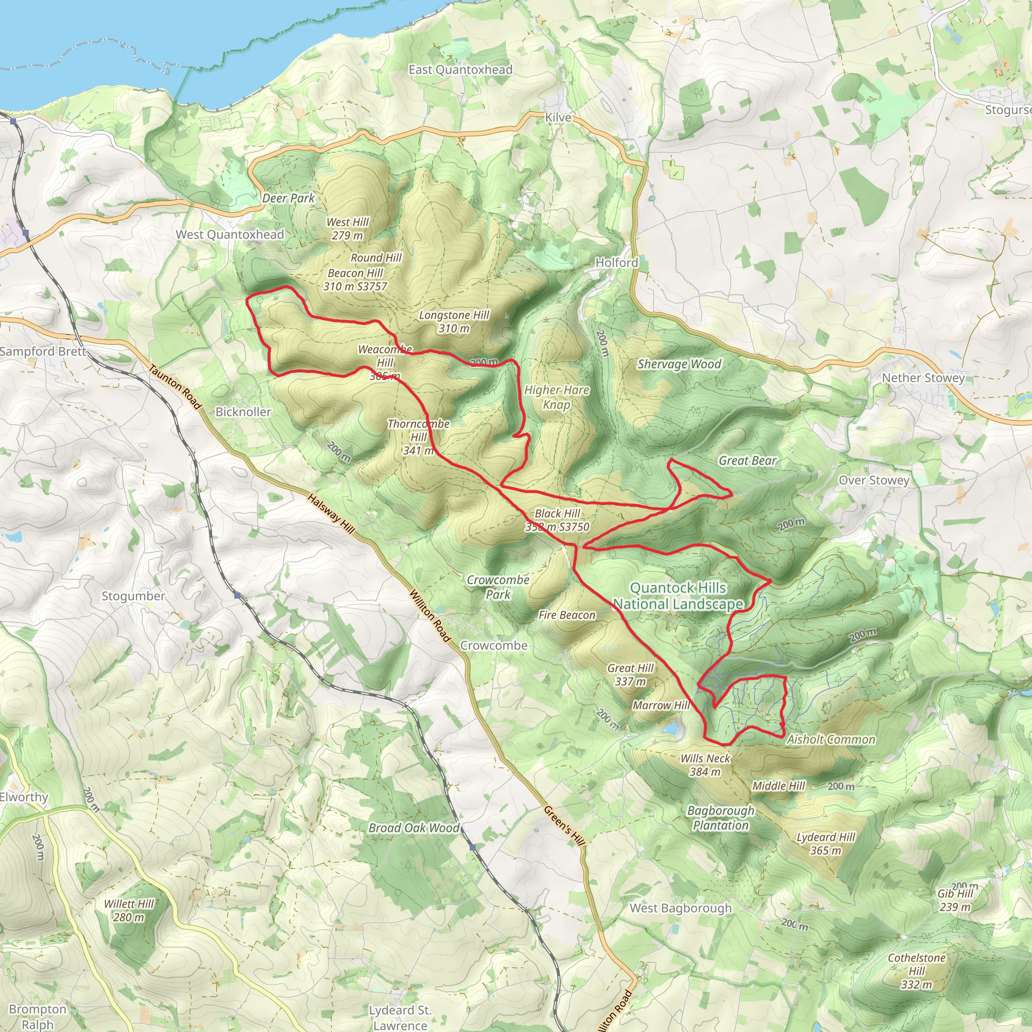 Bicknoller Combe, Weacombe Combe, Lady's Edge and Rams Combe Loop mobile static map