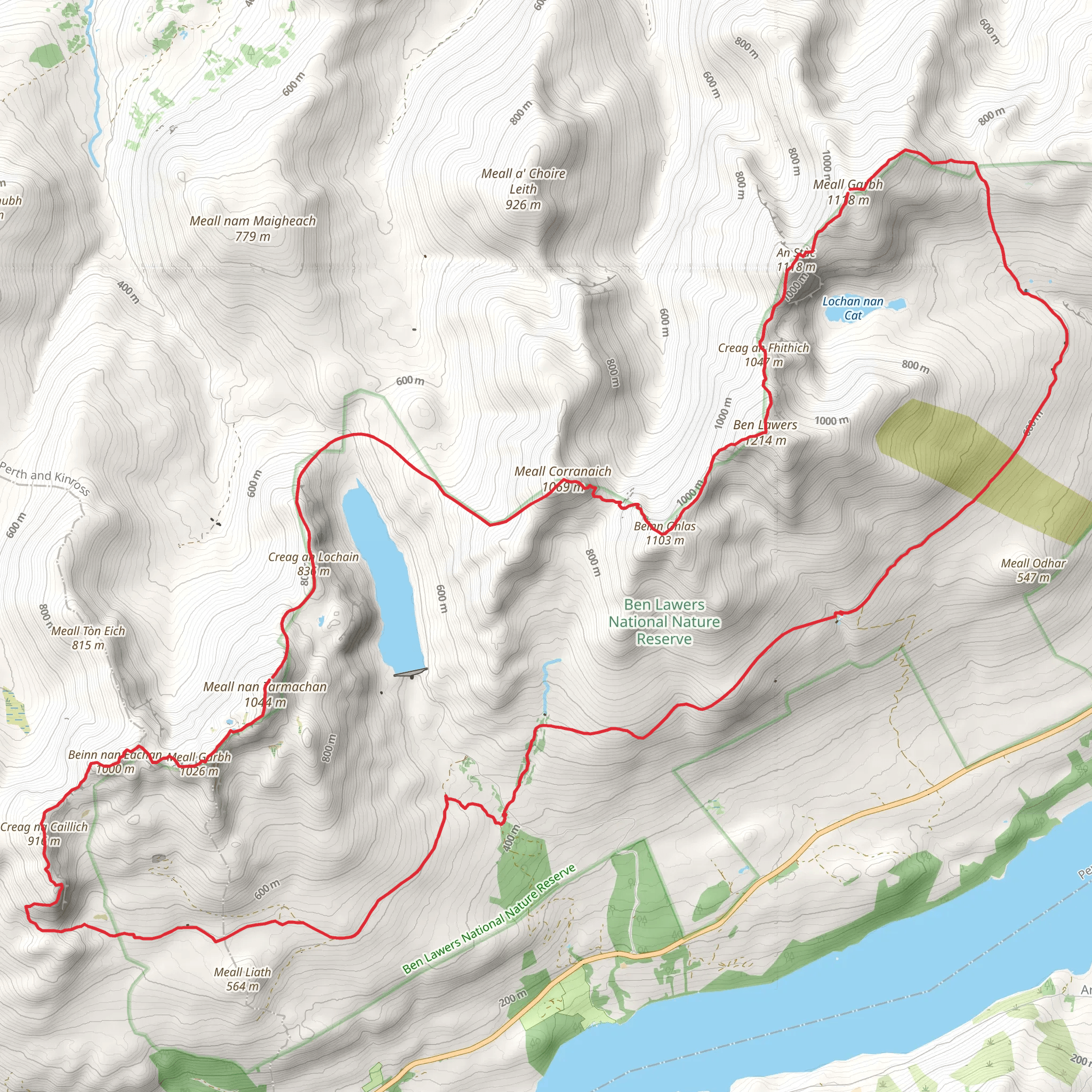 Ben Lawers group and Lochan nan Cat - Tarmachan Ridge Loop mobile static map