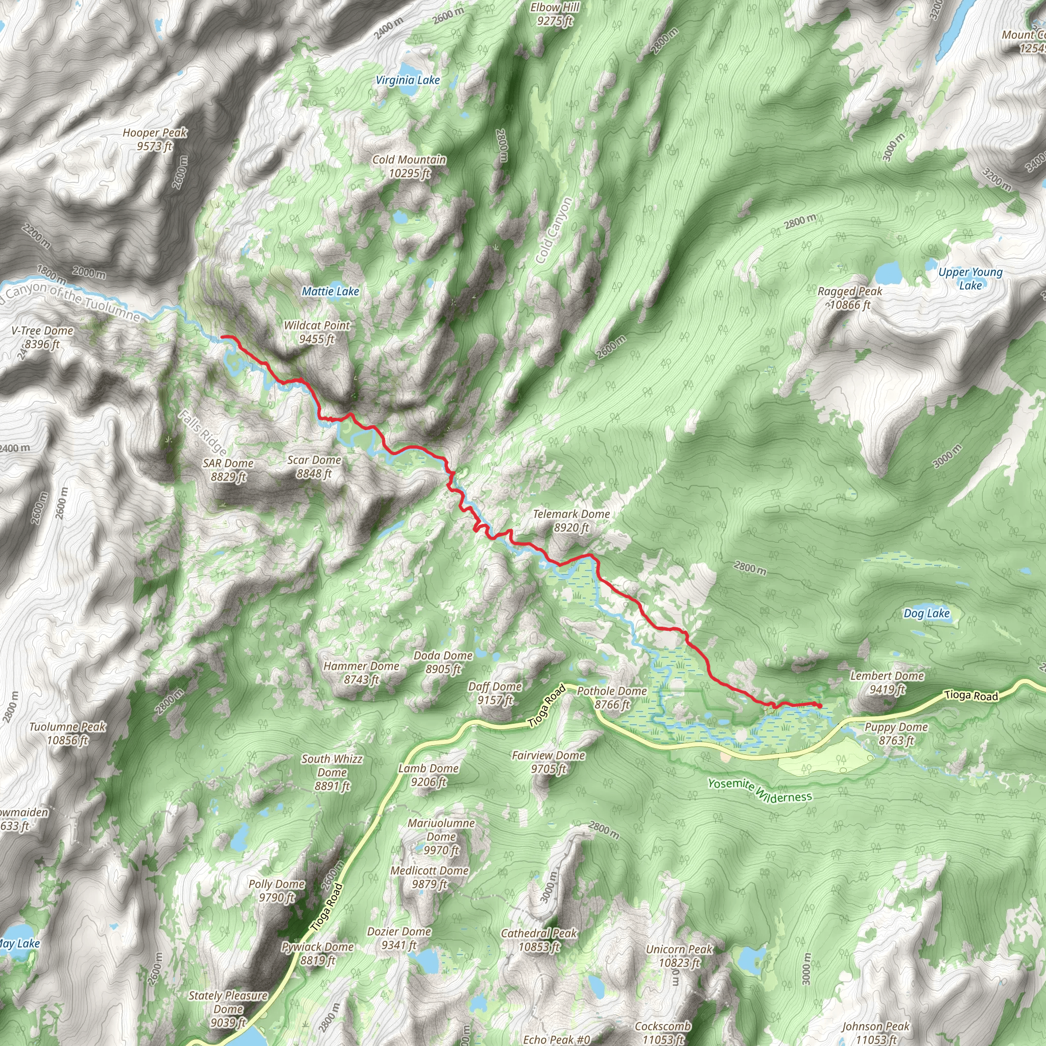 Waterwheel Falls via Pacific Crest National Scenic Trail mobile static map