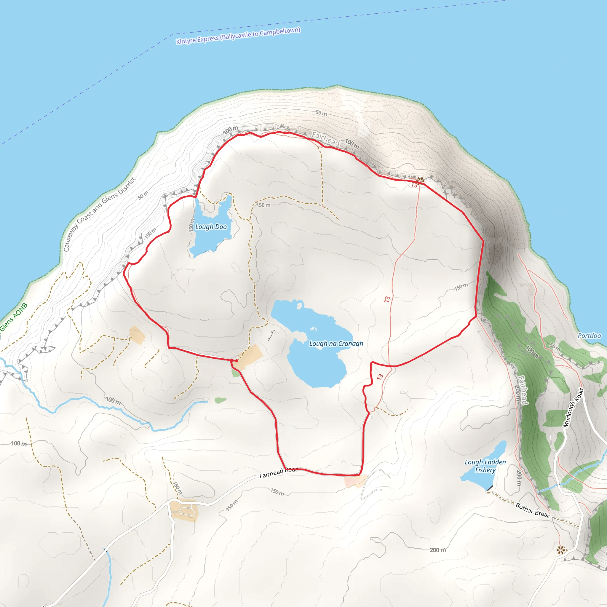 Fairhead Loch Na Crannóige Walk mobile static map
