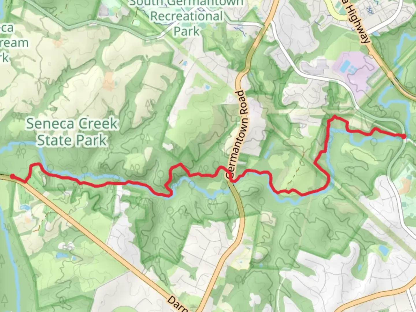 An image depicting the trail Seneca Greenway Trail - Riffle Ford Road and its surrounding area.