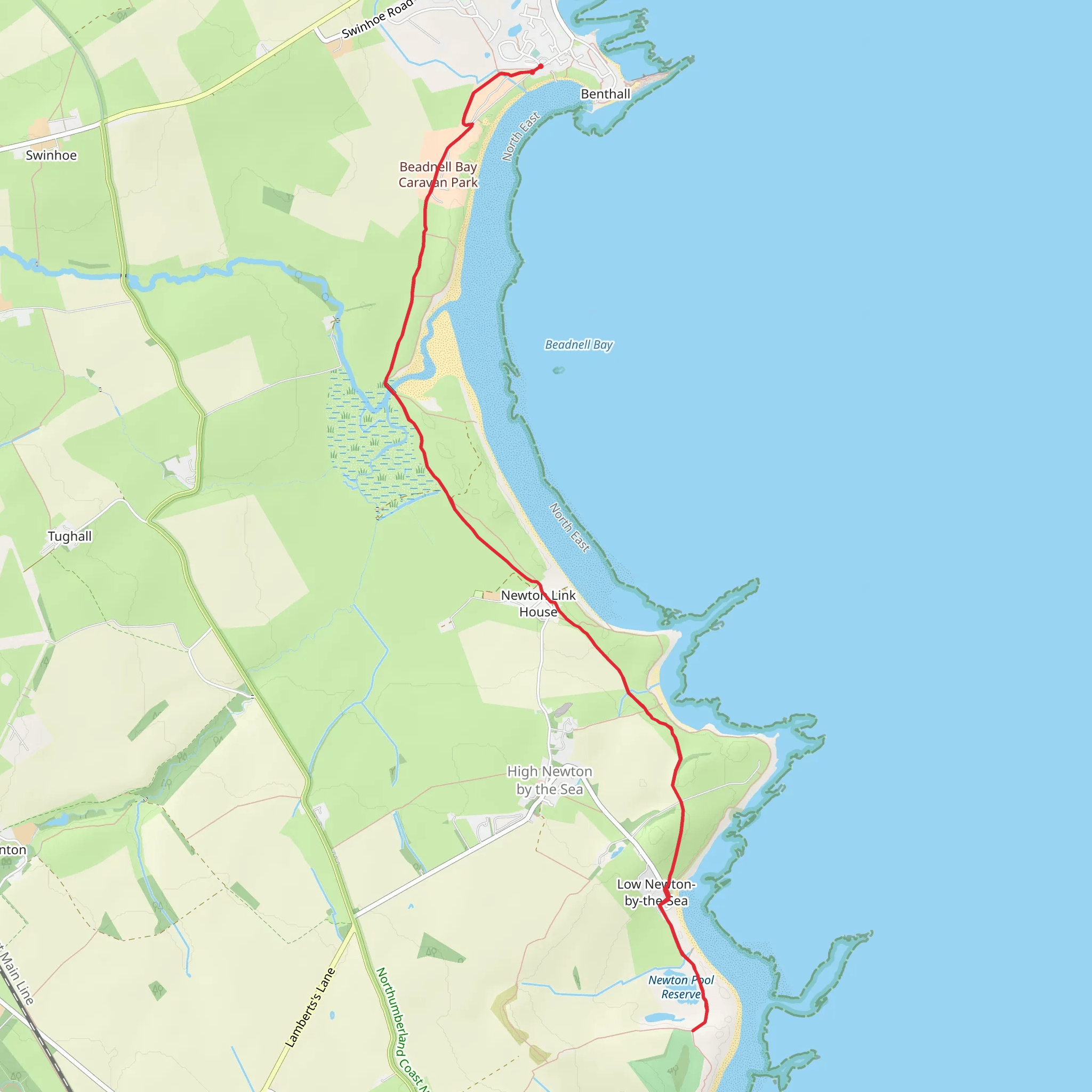 Beadnell to Low Newton mobile static map