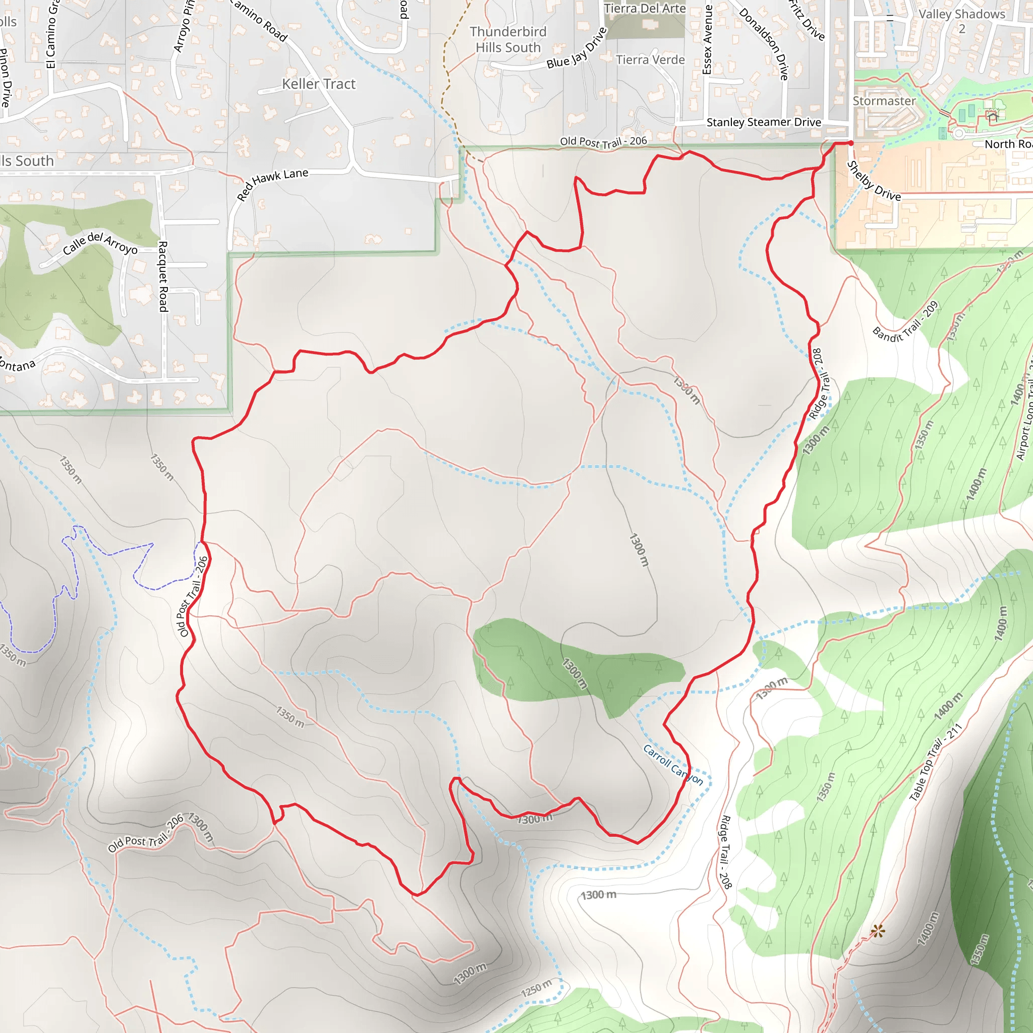 Old Post and Carol Canyon Loop from Shelby Drive mobile static map