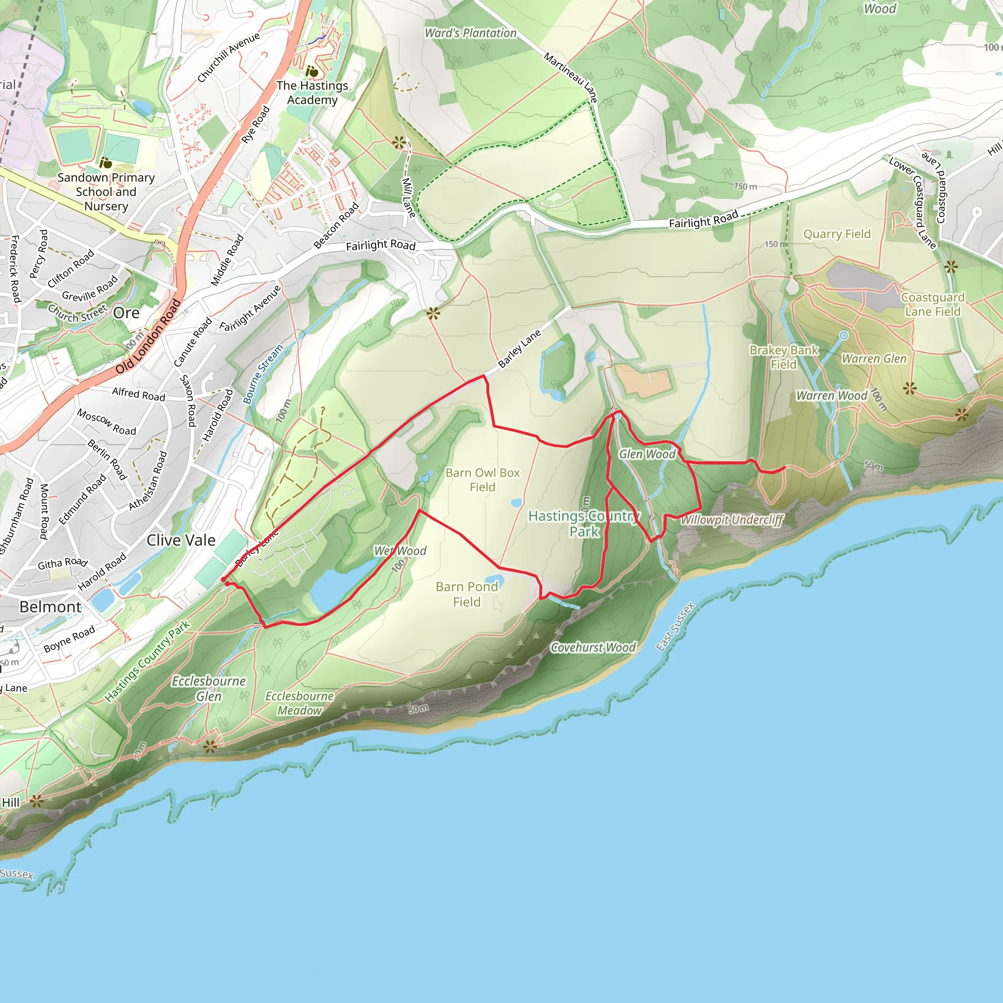 Hastings Country Park Loop mobile static map