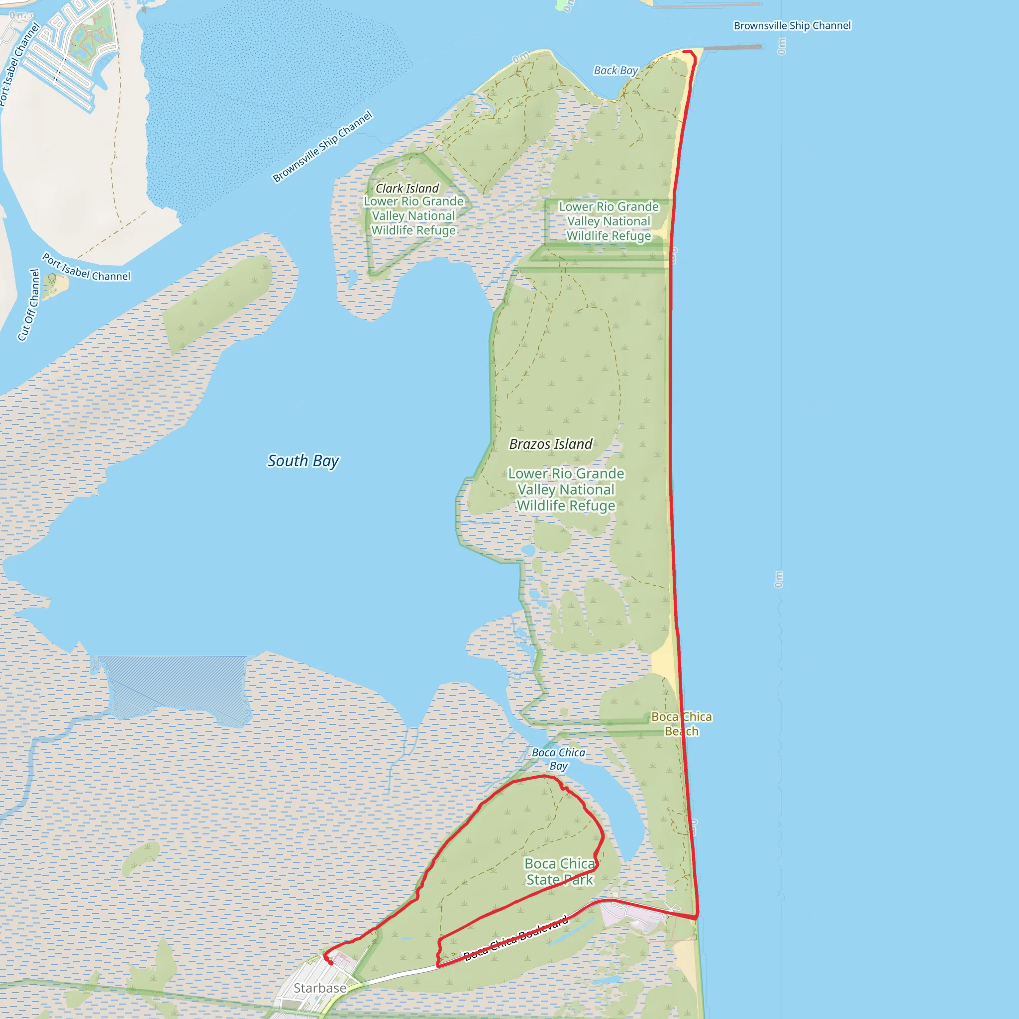 Boca Chica & Space X Starbase Out And Back mobile static map