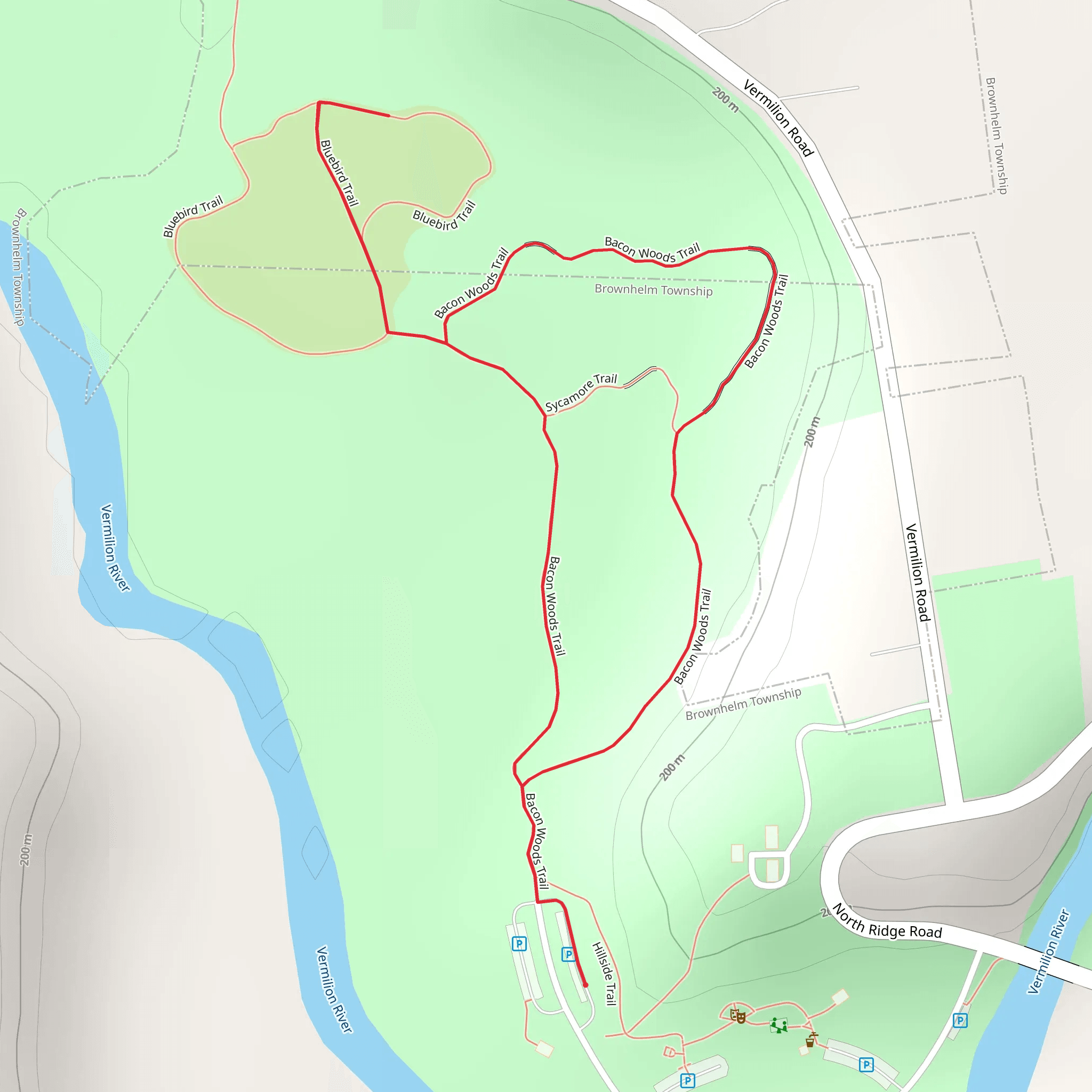Mill Hollow Bacon Woods Park Loop mobile static map