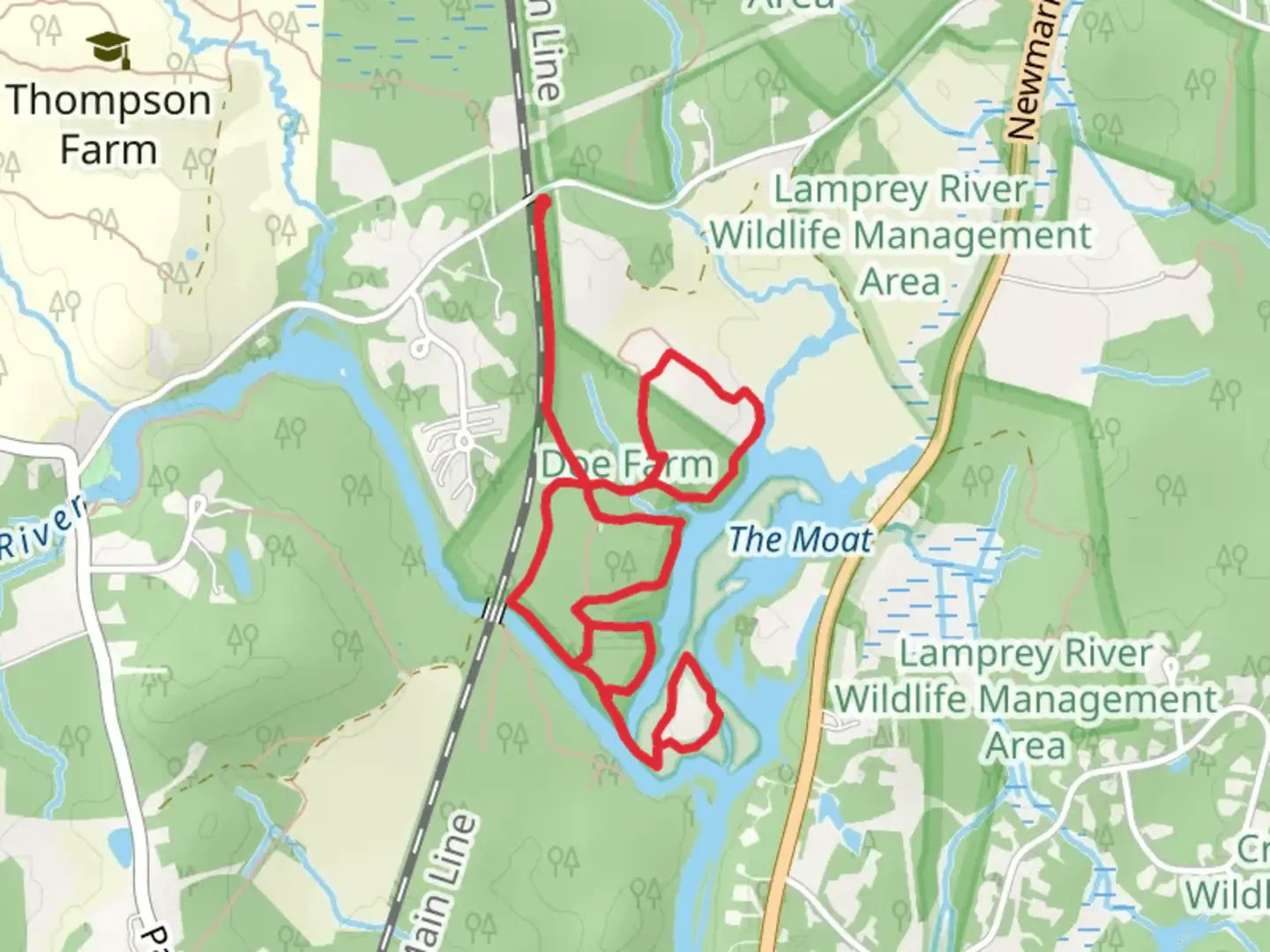 An image depicting the trail Lamprey River - Doe Farm Loop and its surrounding area.