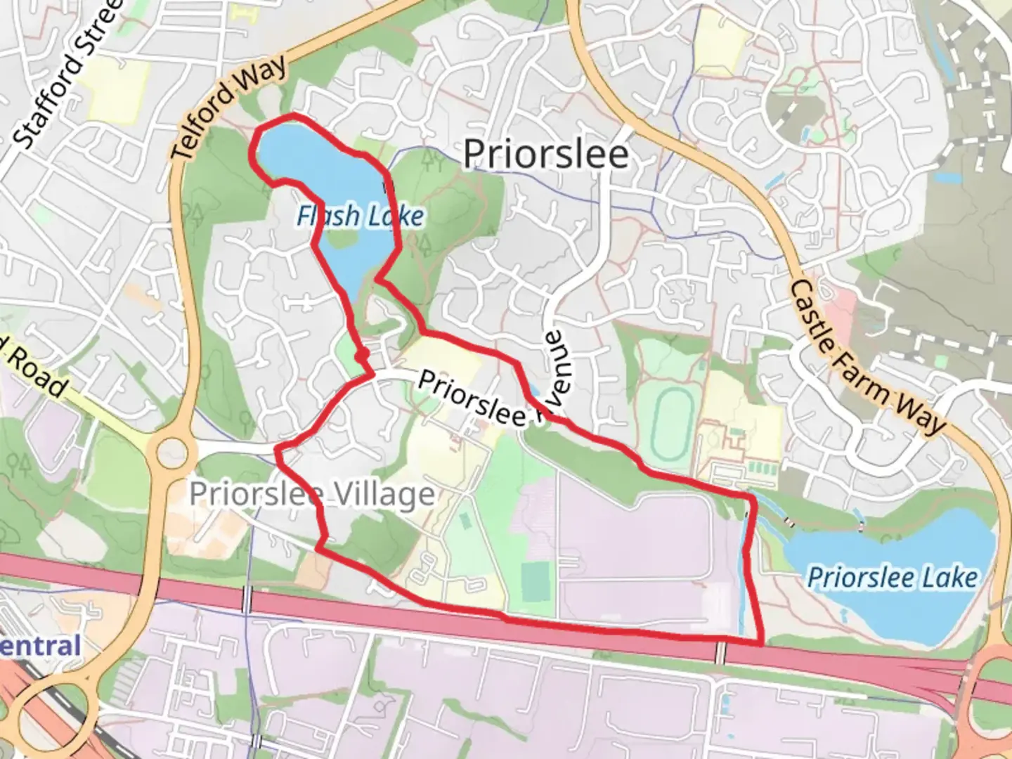 An image depicting the trail Priorslee and its surrounding area.