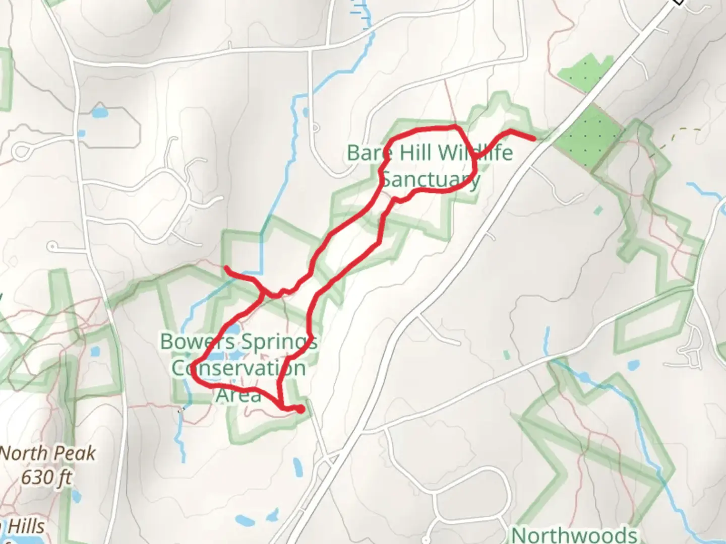 An image depicting the trail Bowers Spring Loop and its surrounding area.