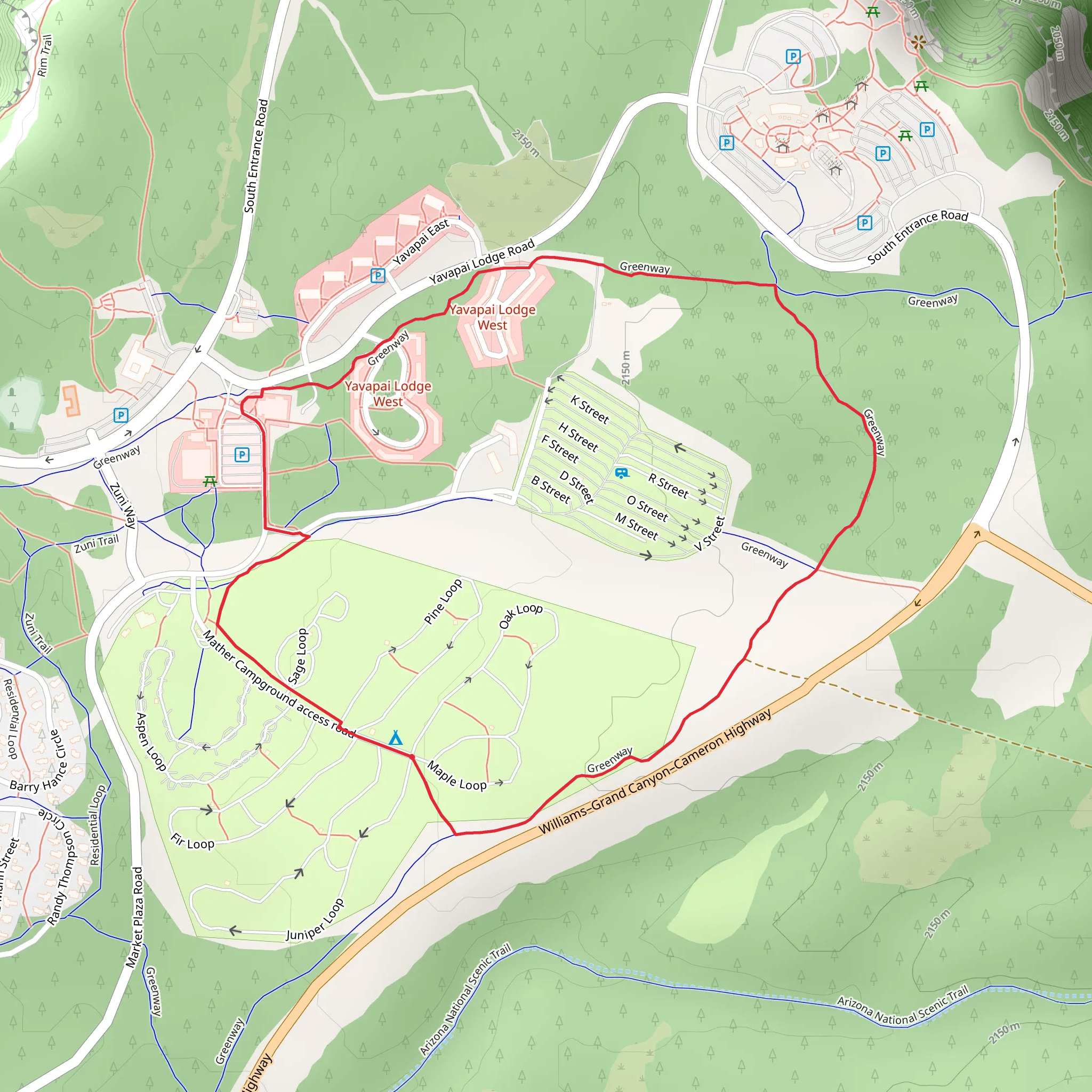 Mather Campground - Village Greenway Loop mobile static map