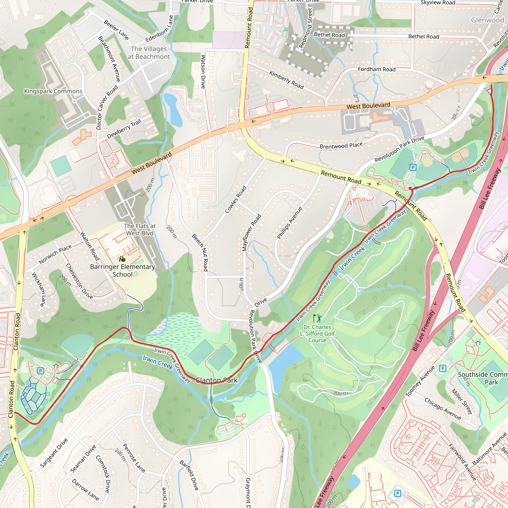 Irwin Creek Greenway mobile static map