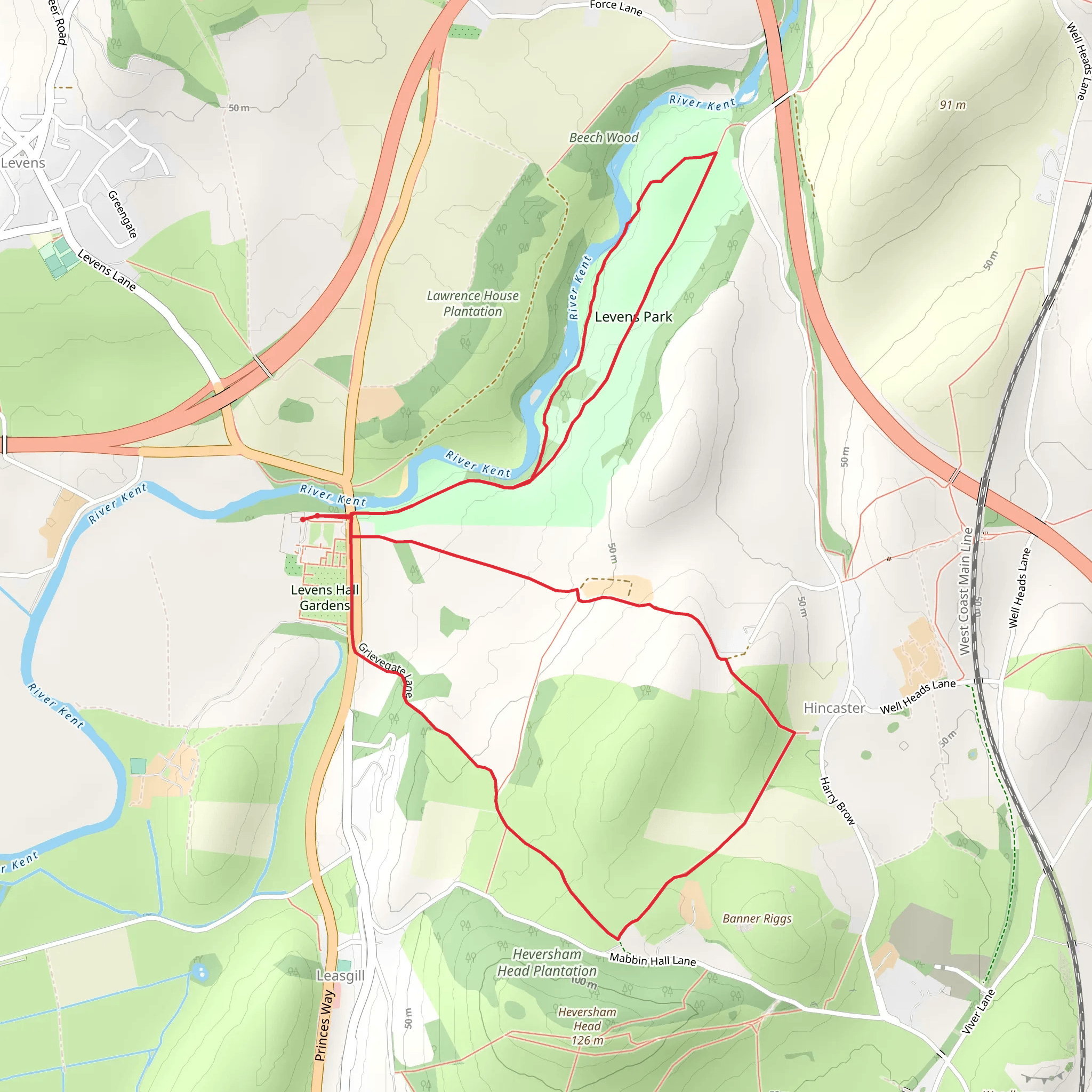 Levens Hall Loop mobile static map